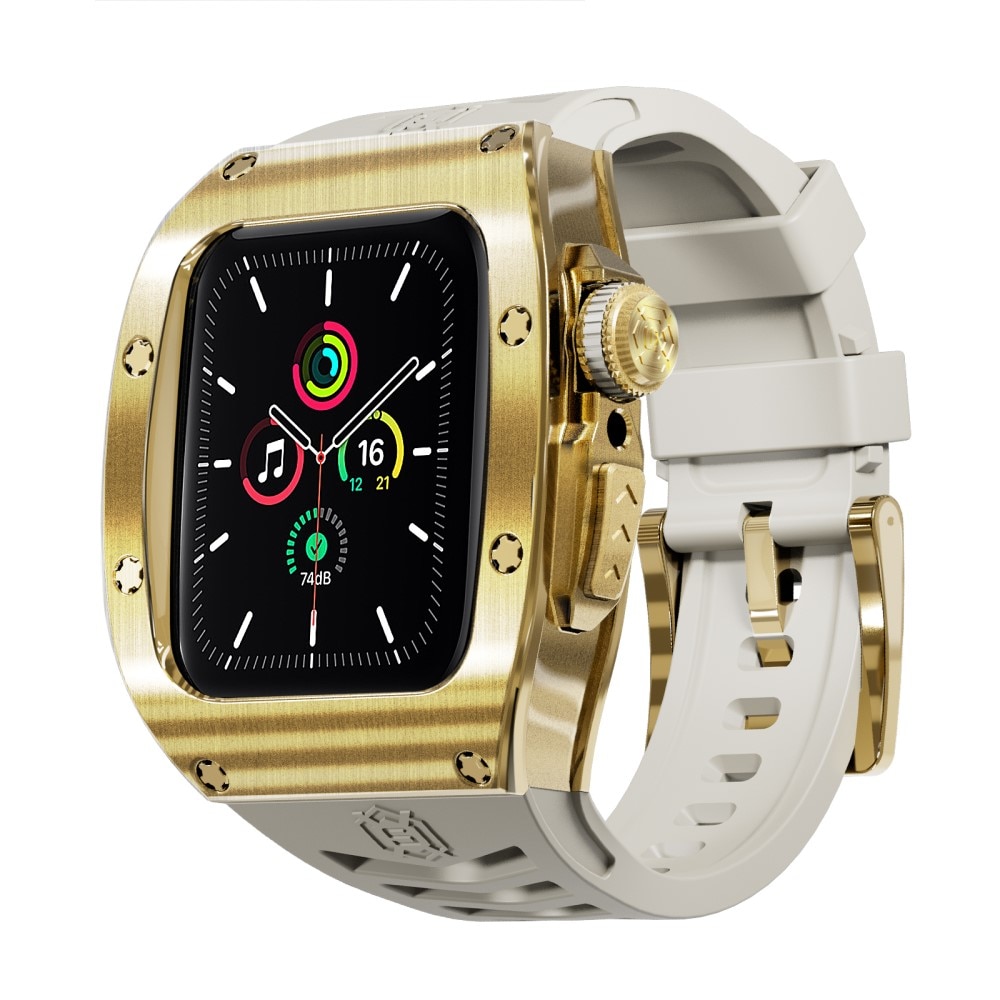 High Brushed Metal Hoesje met Armband Apple Watch 44mm Gold/White