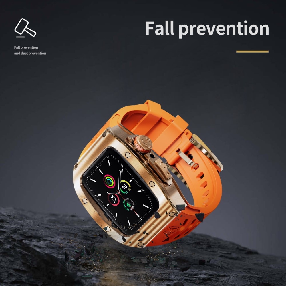 High Brushed Metal Hoesje met Armband Apple Watch 45mm Series 8 Rose/Orange