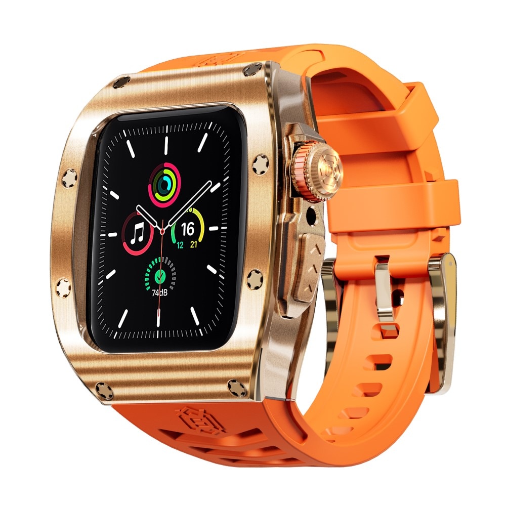 High Brushed Metal Hoesje met Armband Apple Watch 44mm Rose/Orange