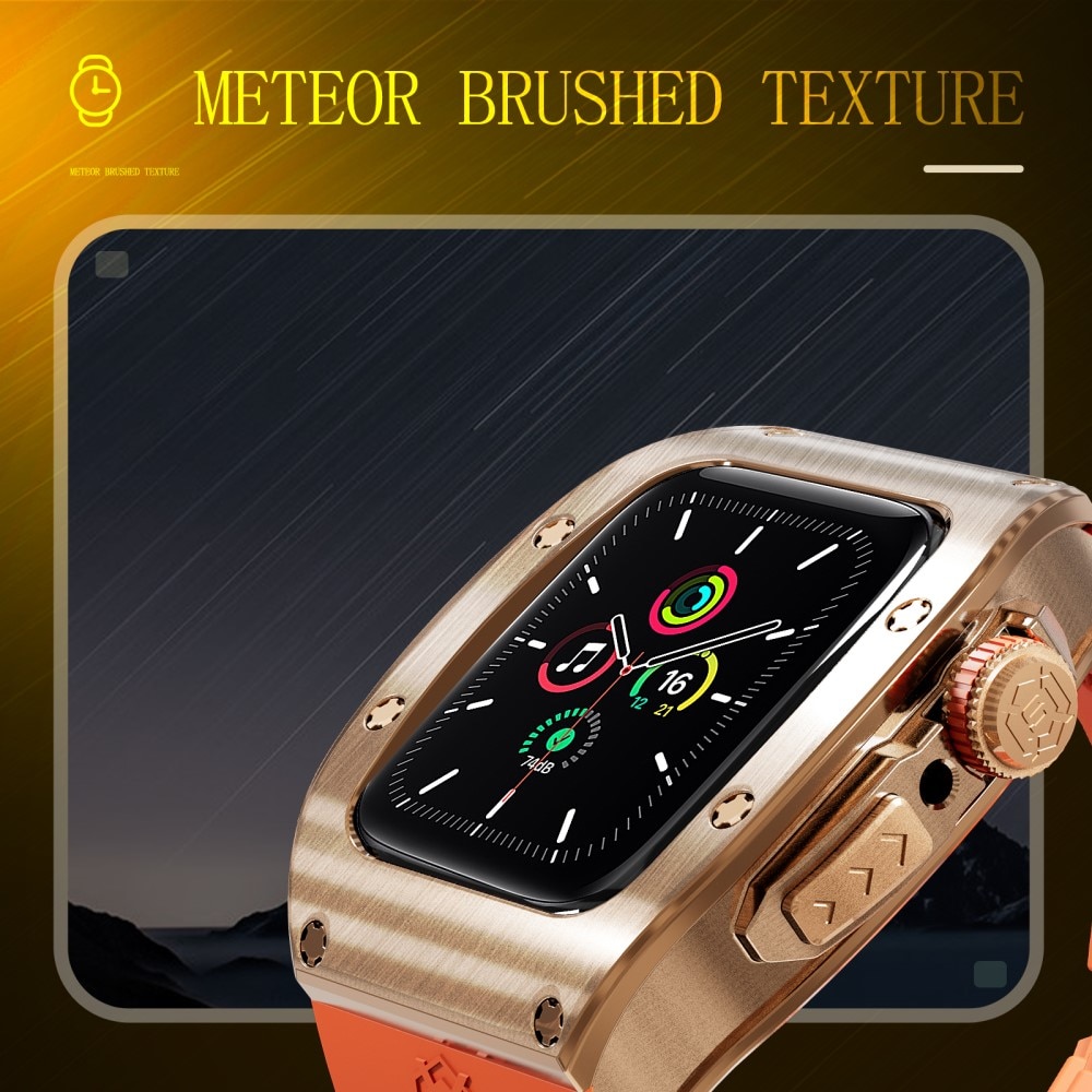 High Brushed Metal Hoesje met Armband Apple Watch 45mm Series 7 Rose/Orange