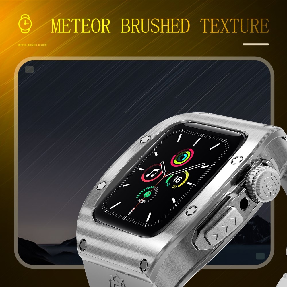 High Brushed Metal Hoesje met Armband Apple Watch SE 44mmSteel/White