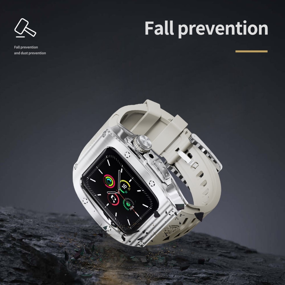 High Brushed Metal Hoesje met Armband Apple Watch 45mm Series 7 Steel/White