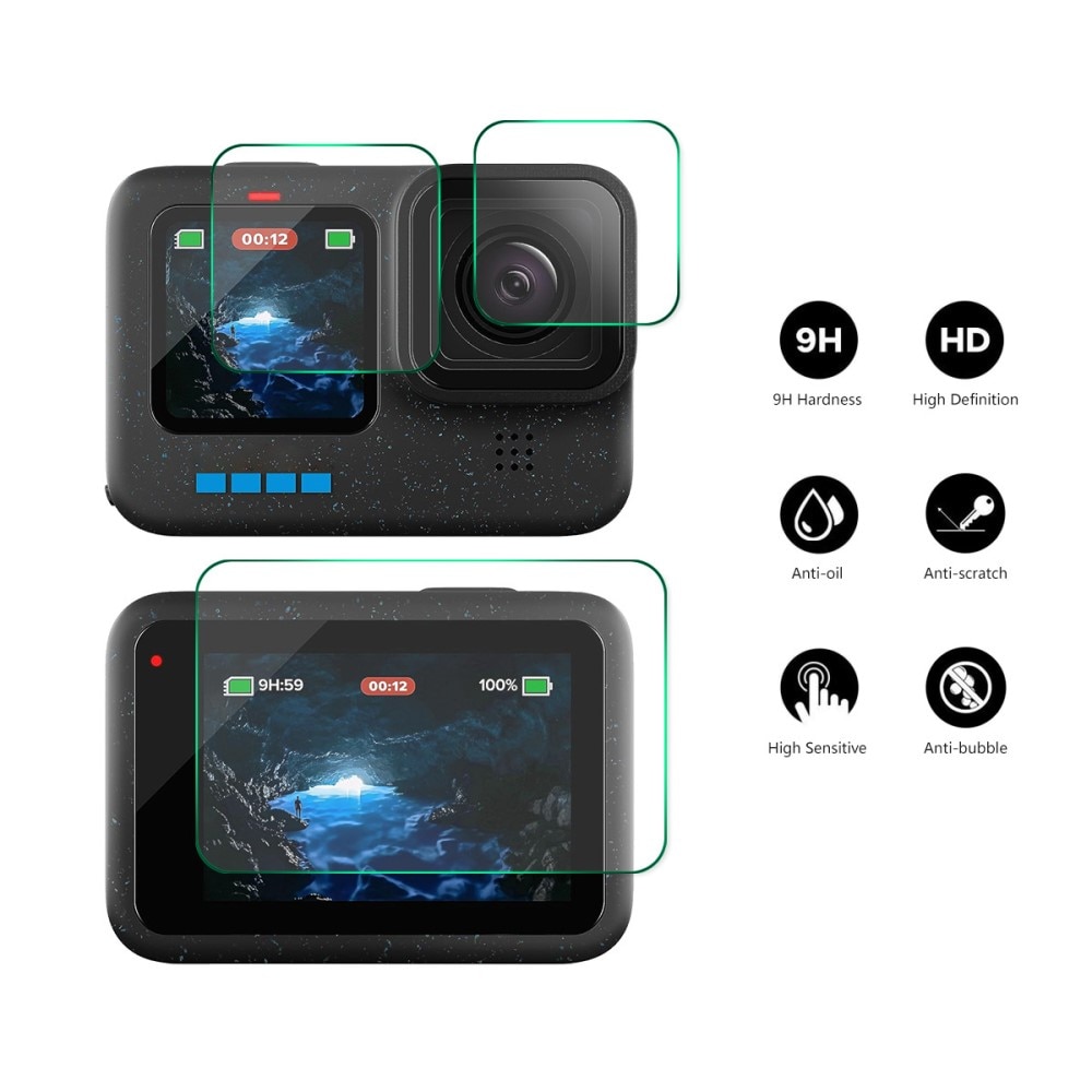 GoPro Hero12 Gehard Glas Screenprotector + Camera Protector