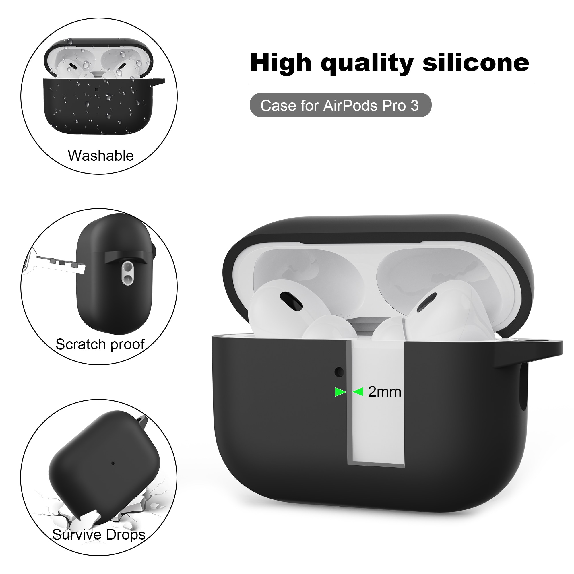 Apple AirPods Pro 3 Siliconen hoesje met karbinerhaak Wit