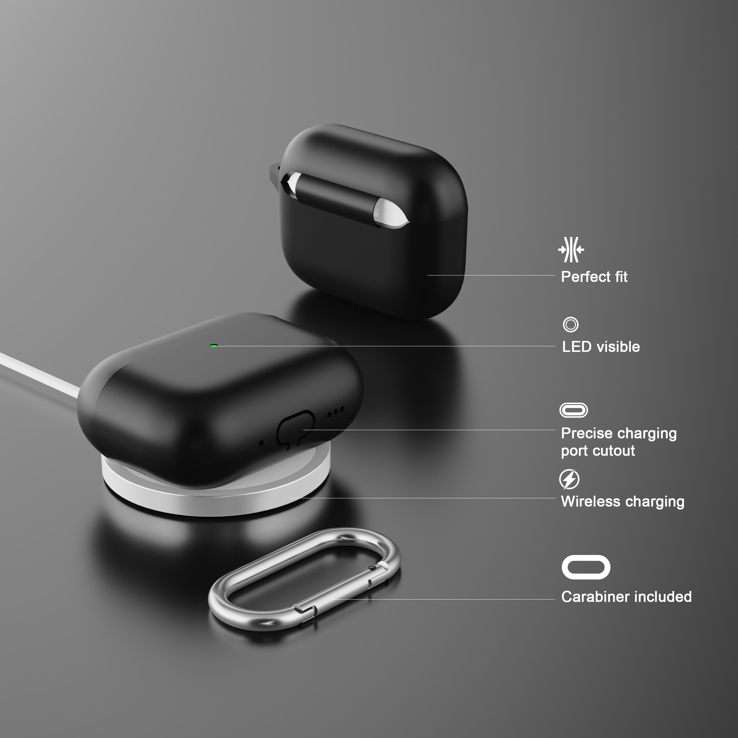 Apple AirPods Pro 3 Siliconen hoesje met karbinerhaak Wit