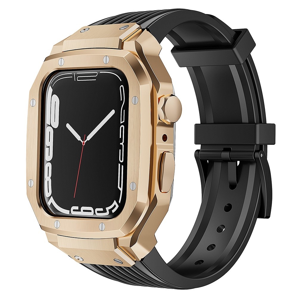 Apple Watch SE 44mm Adventure Metalen Hoesje + Armband zwart/rosé goud