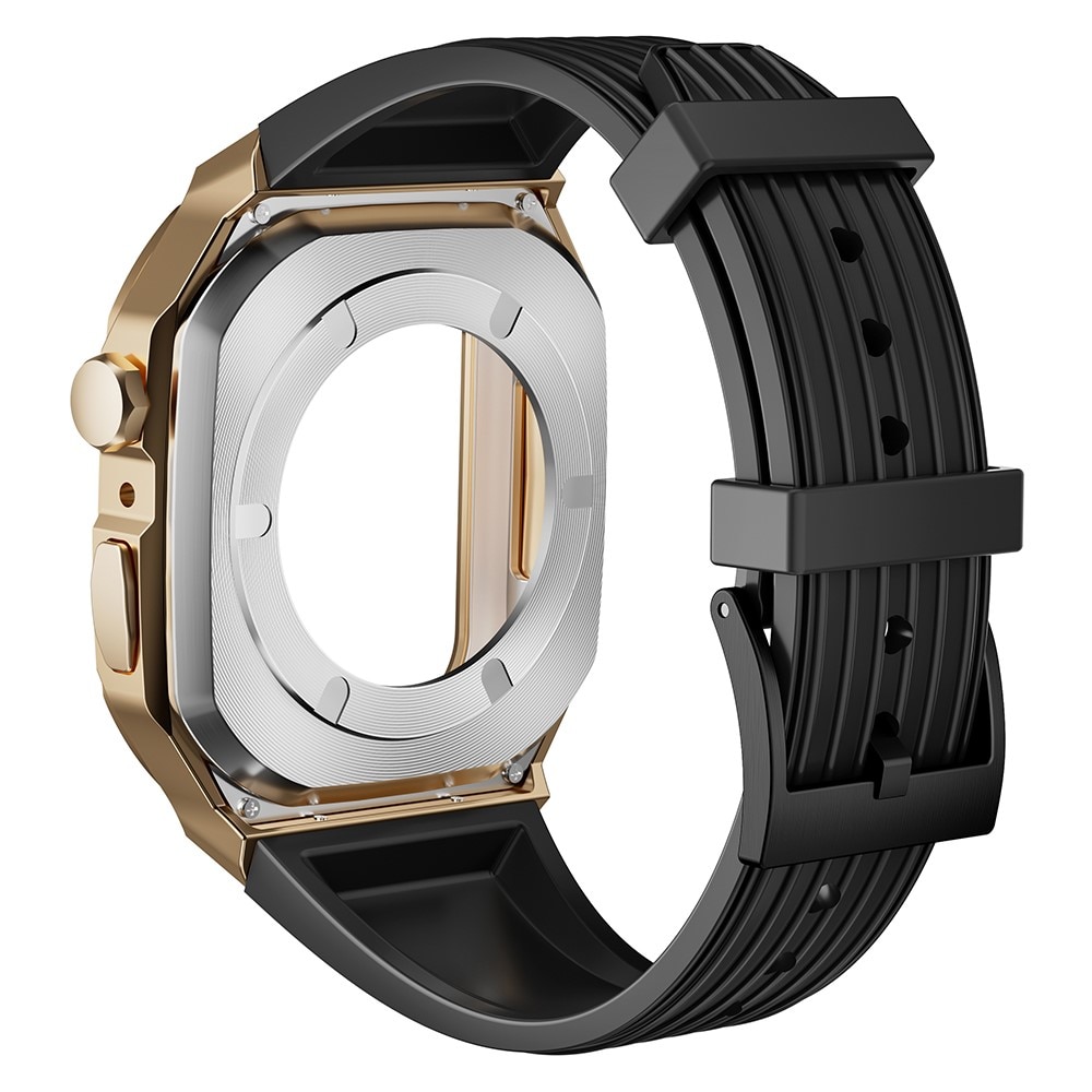 Apple Watch 45mm Series 7 Adventure Metalen Hoesje + Armband zwart/rosé goud