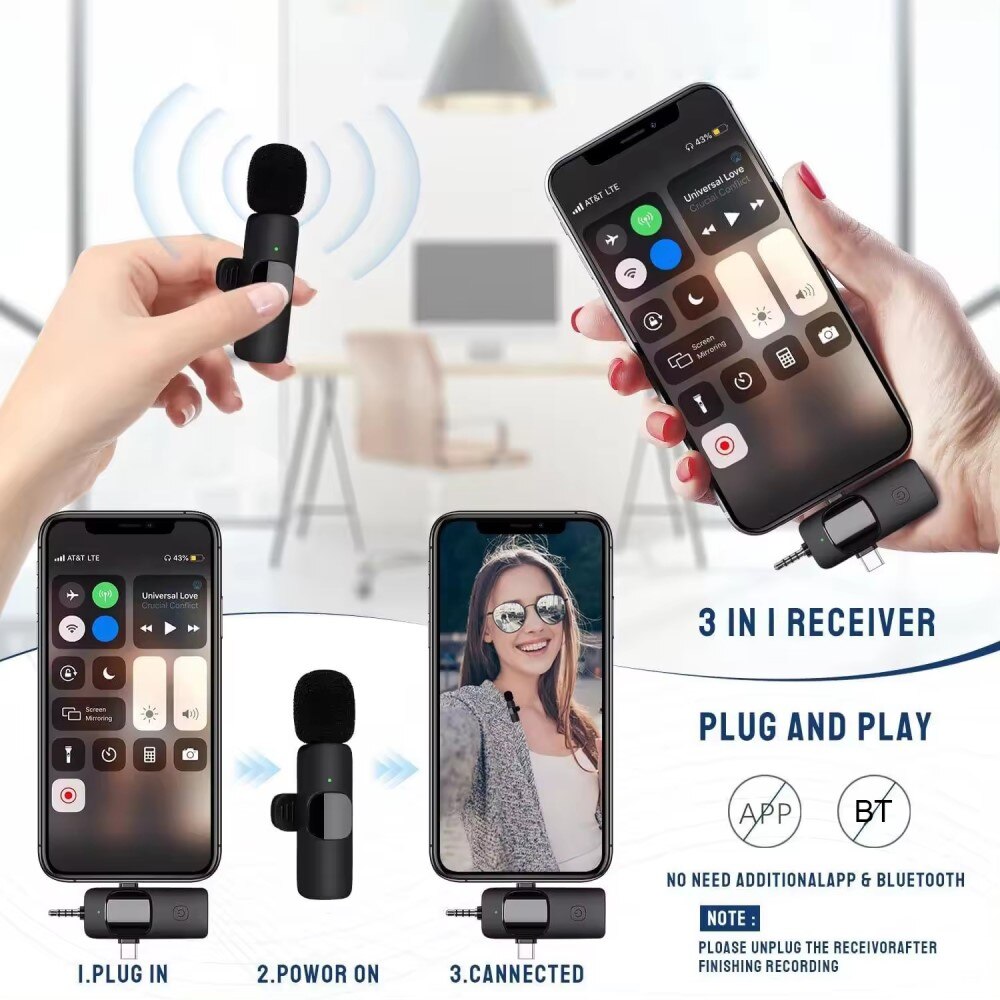 2 Draadloze microfoons met USB-C / Lightning -ontvanger zwart