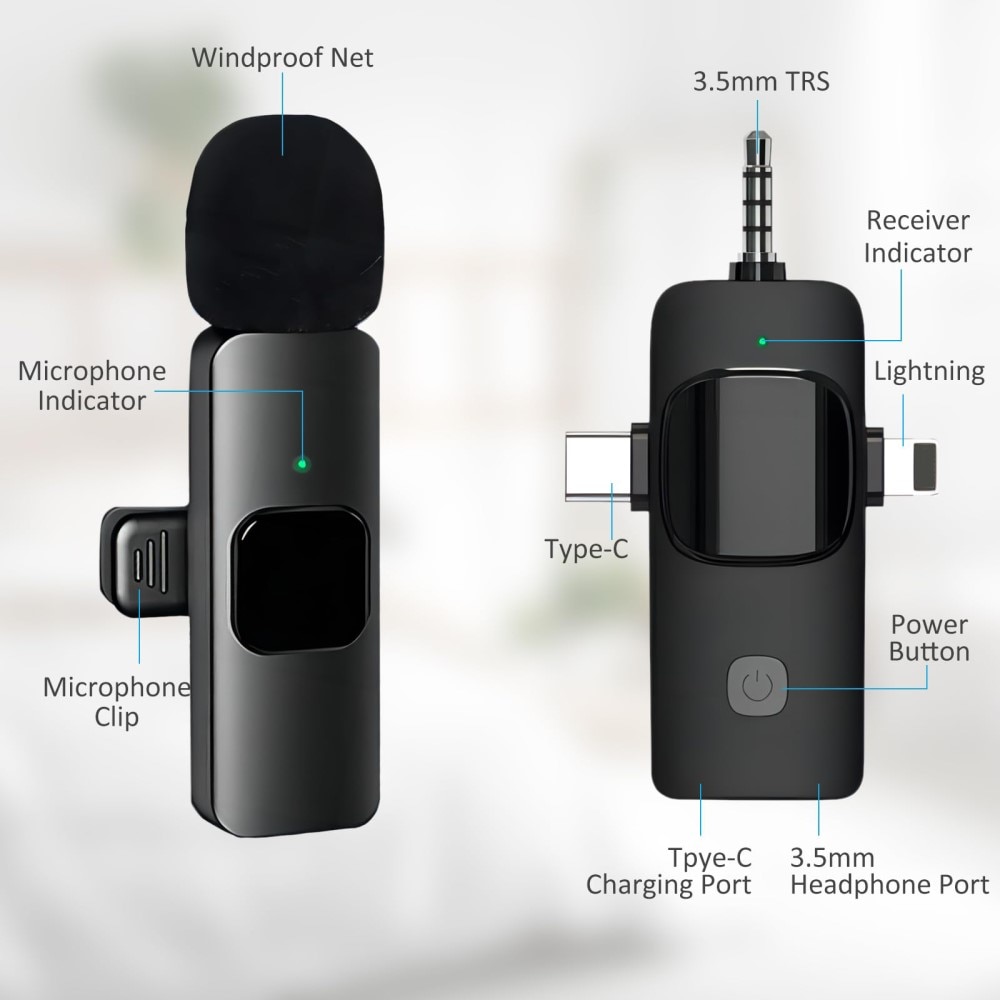 2 Draadloze microfoons met USB-C / Lightning -ontvanger zwart