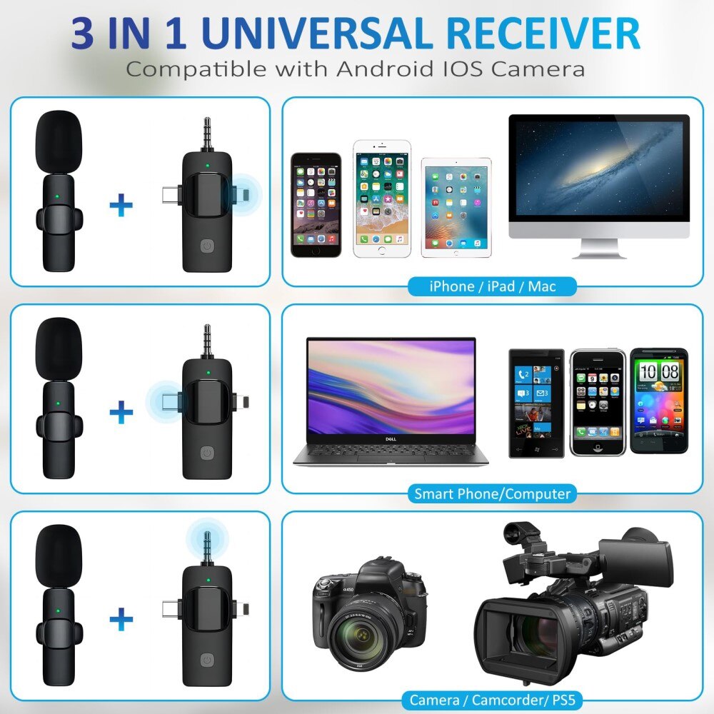 2 Draadloze microfoons met USB-C / Lightning -ontvanger zwart