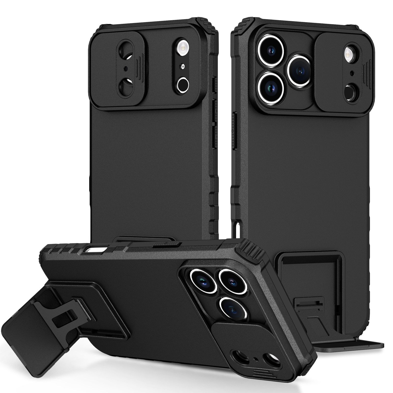 iPhone 17 Pro Max Kickstand Hoesje met Camera Protector Zwart