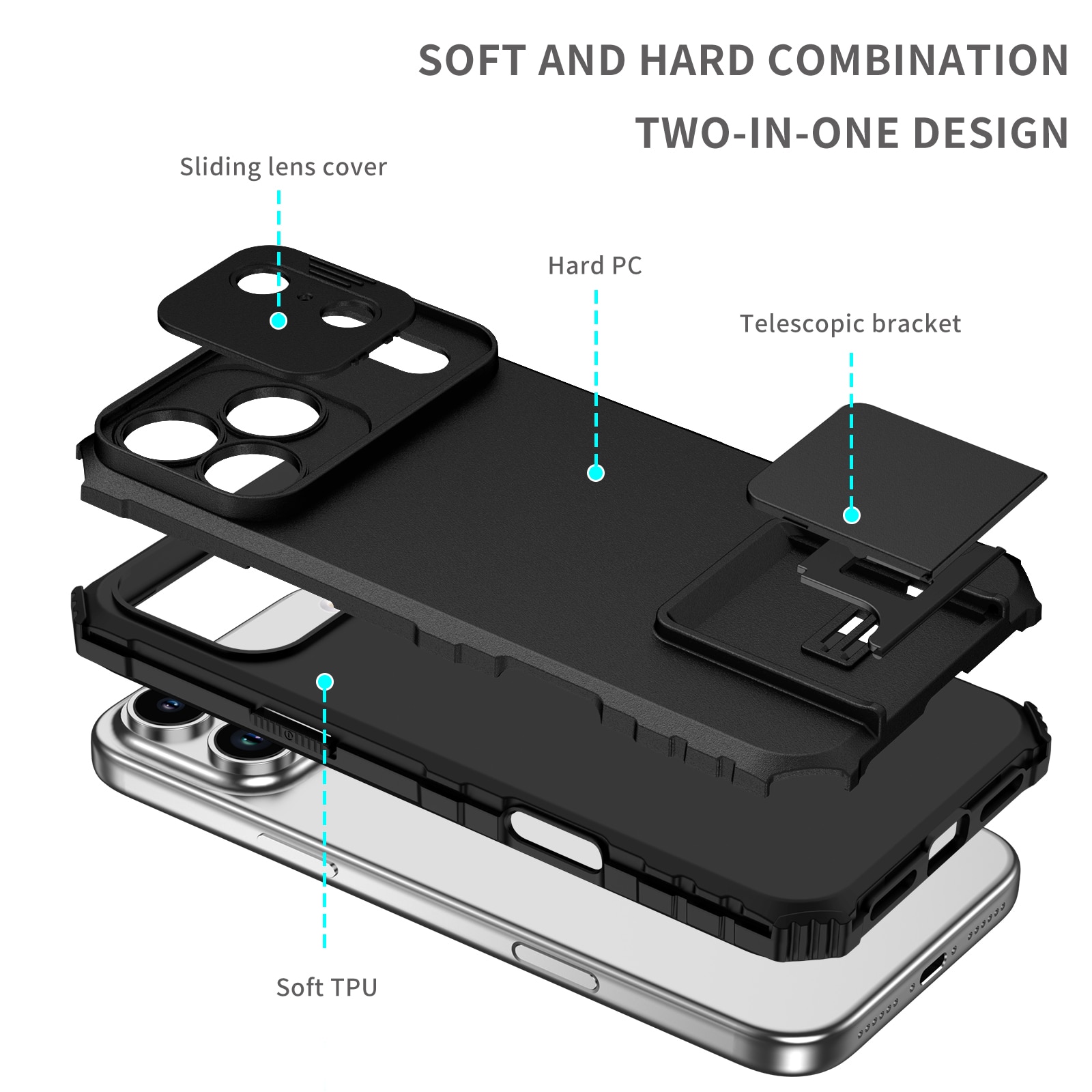 iPhone 17 Pro Max Kickstand Hoesje met Camera Protector Zwart