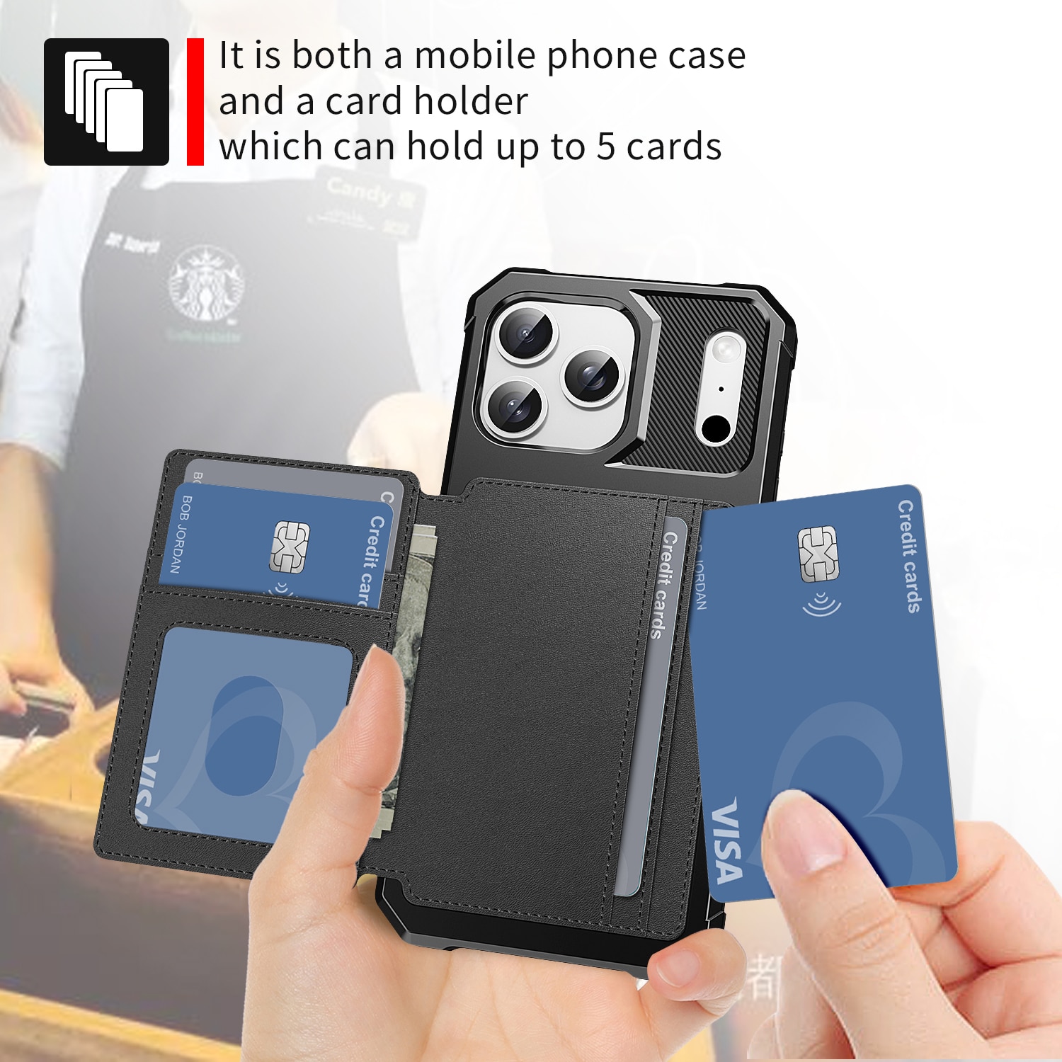 iPhone 17 Pro Tough Multi-slot Hoesje Zwart
