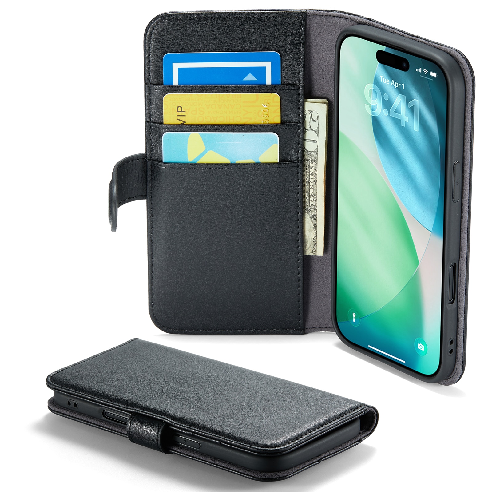iPhone 17 Air Echt lederen hoesje Zwart