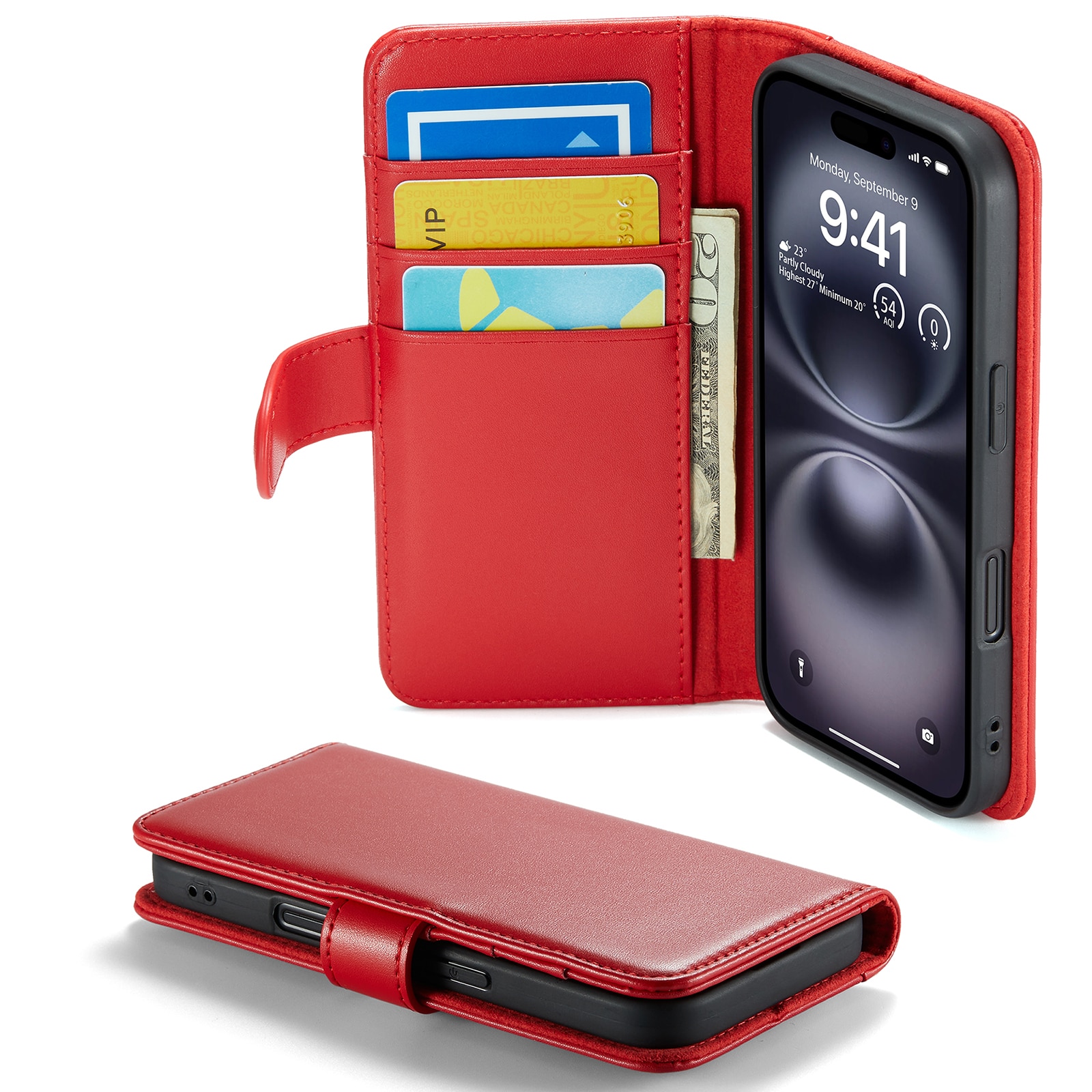 iPhone 16 Echt lederen hoesje Rood