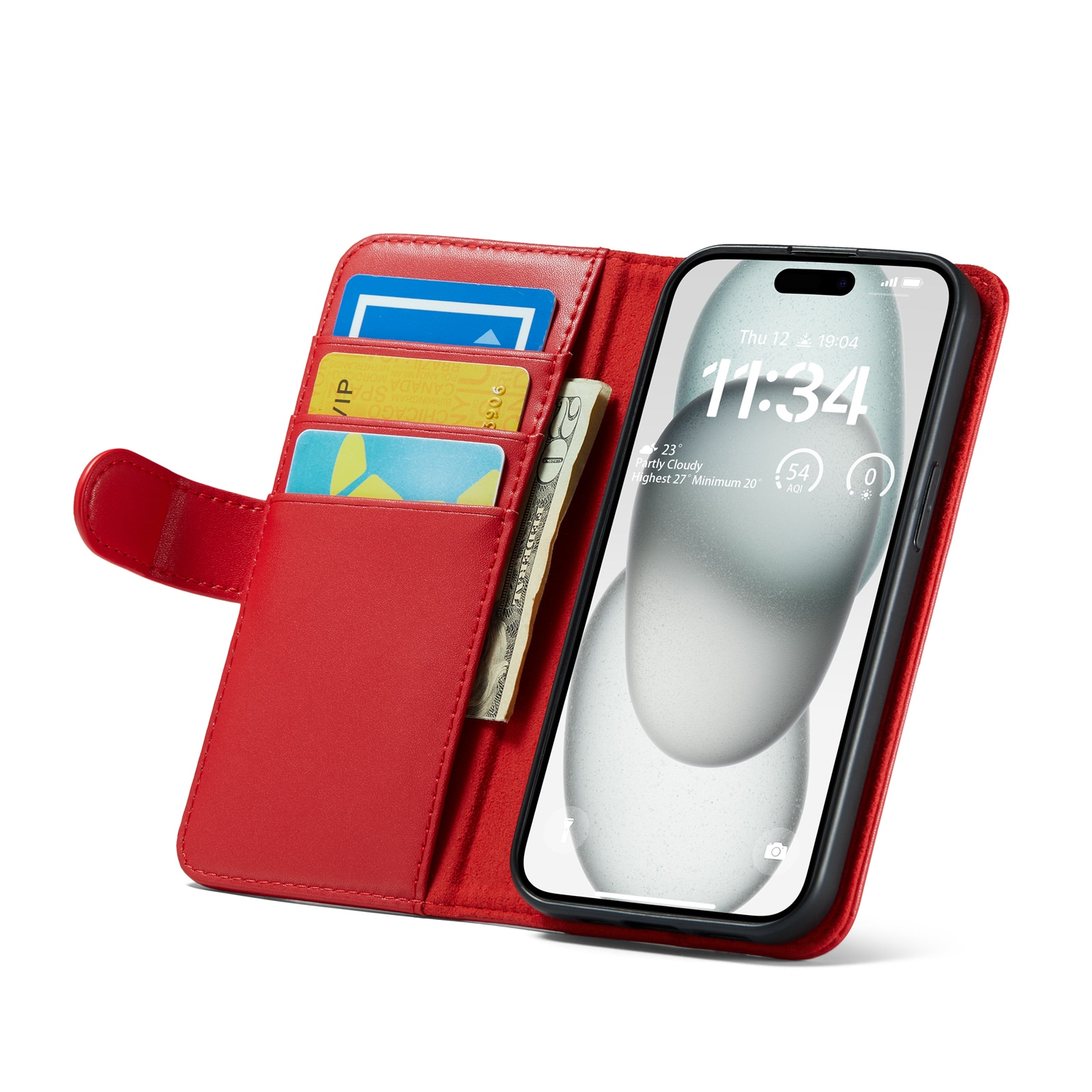 iPhone 13 Echt lederen hoesje Rood