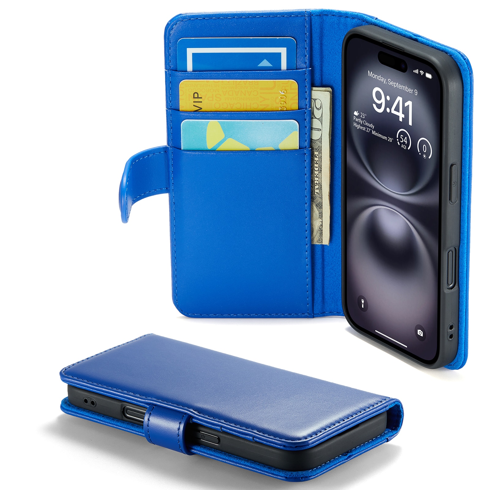 iPhone 16 Echt lederen hoesje Blauw
