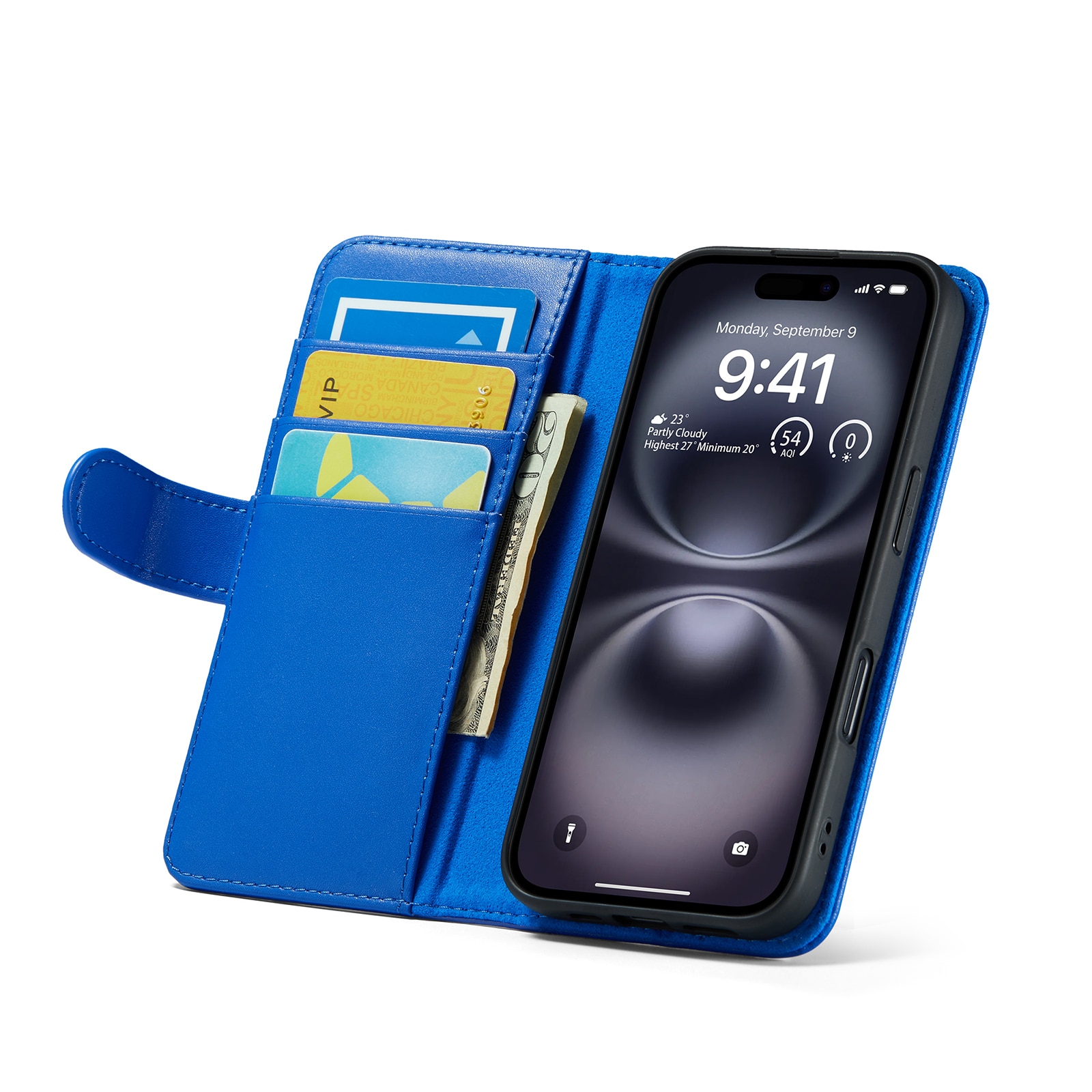 iPhone 16 Echt lederen hoesje Blauw