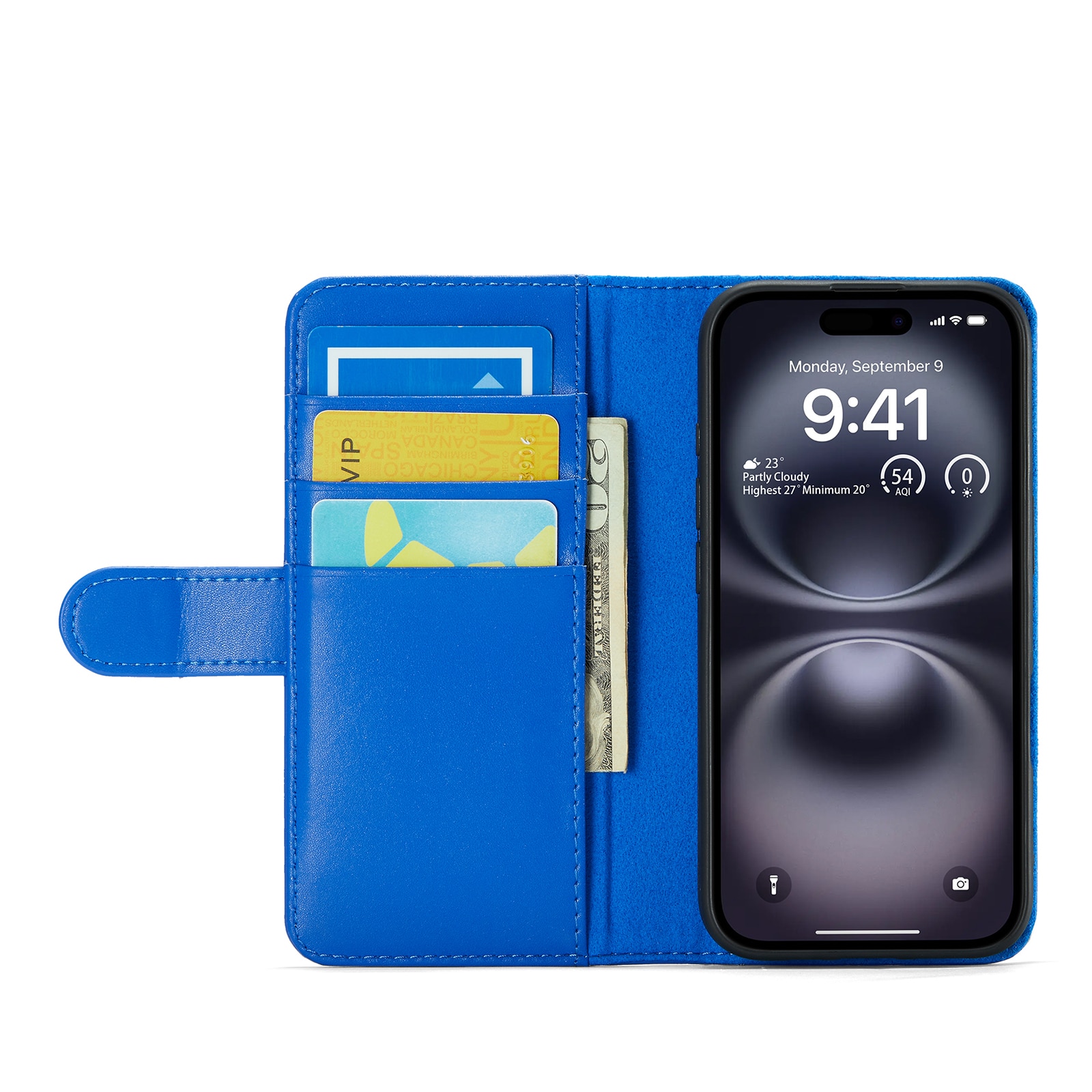 iPhone 16 Echt lederen hoesje Blauw