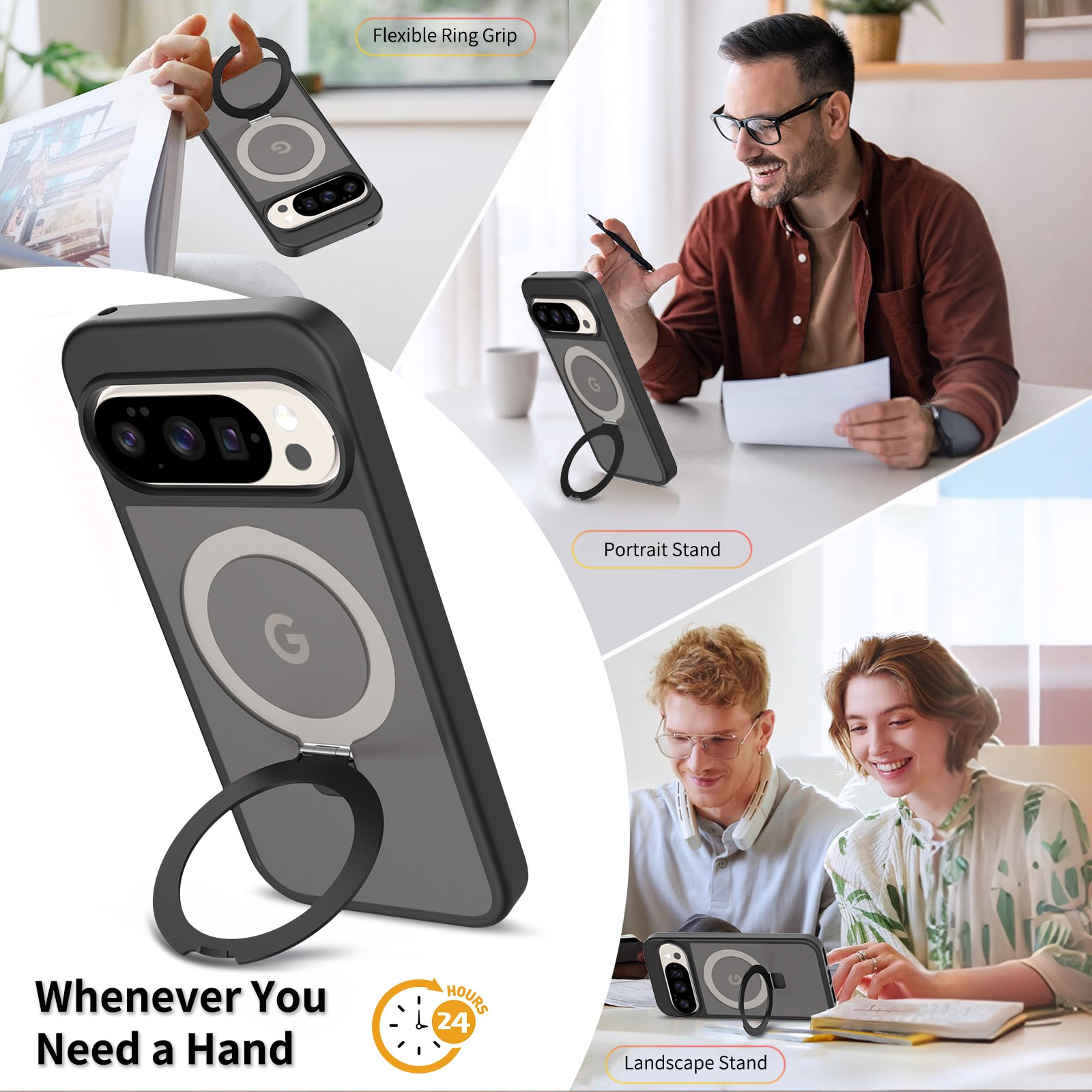 Google Pixel 9 Hybridcase Magnetic Ring Zwart