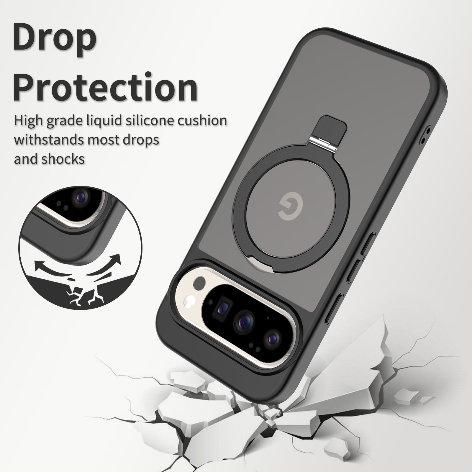 Google Pixel 9 Hybridcase Magnetic Ring Zwart
