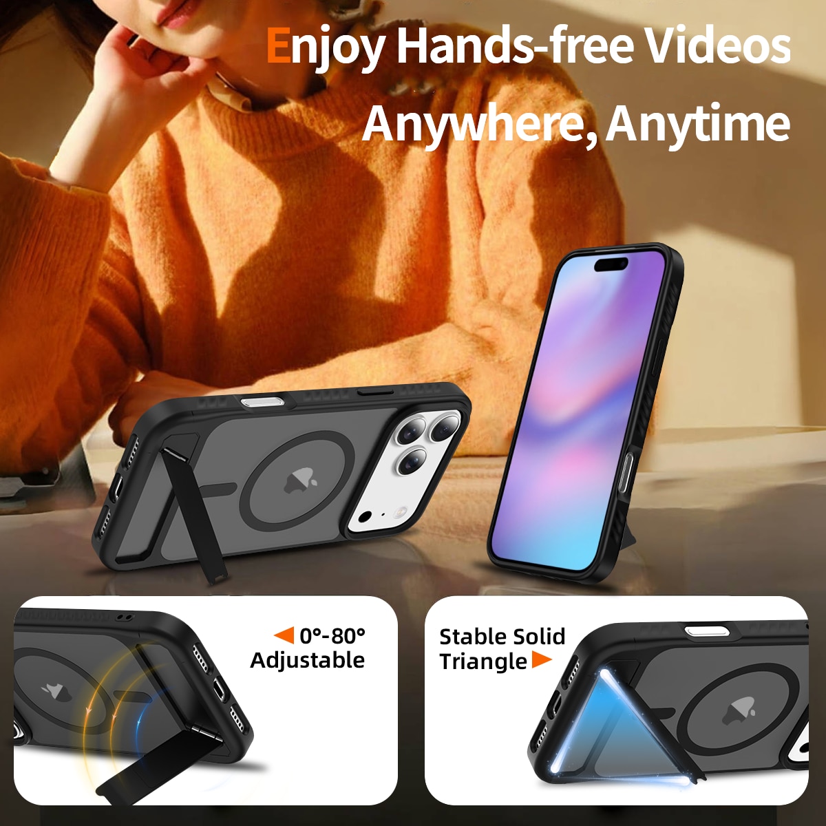 iPhone 17 Pro Magnetisch hoesje met standaard Zwart