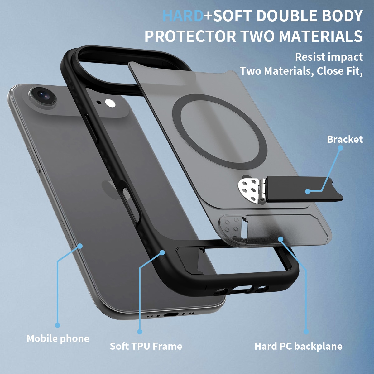 iPhone 17 Air Magnetisch hoesje met standaard Zwart