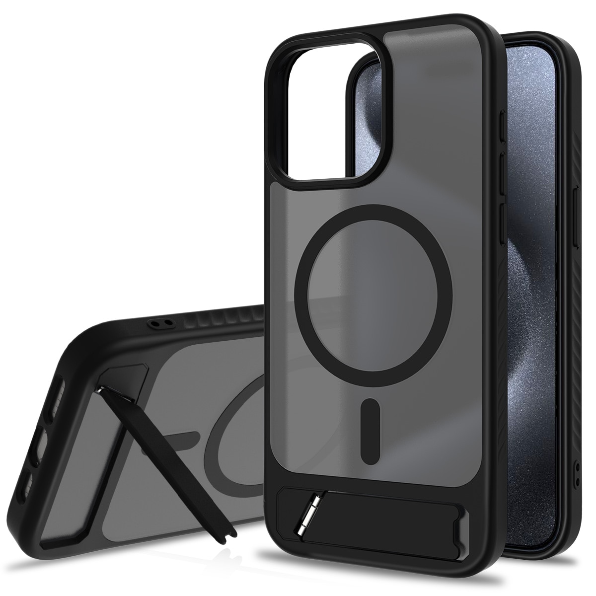 iPhone 15 Pro Max Magnetisch hoesje met standaard Zwart