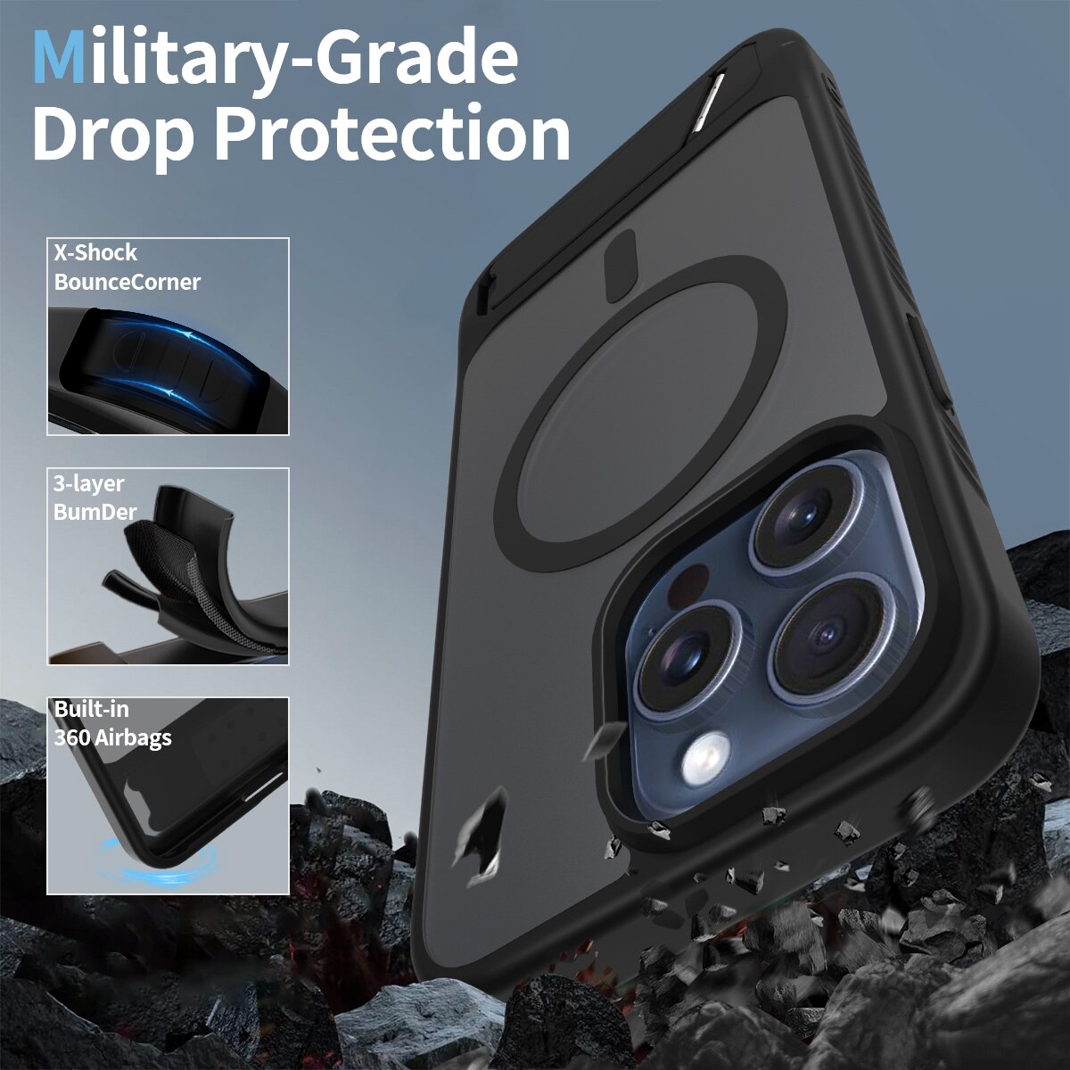 iPhone 15 Pro Max Magnetisch hoesje met standaard Zwart