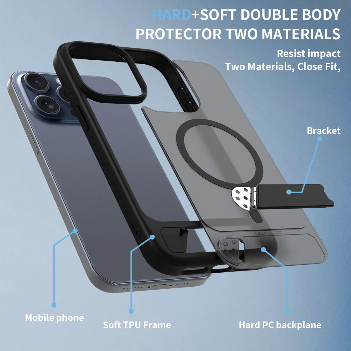 iPhone 15 Pro Max Magnetisch hoesje met standaard Zwart