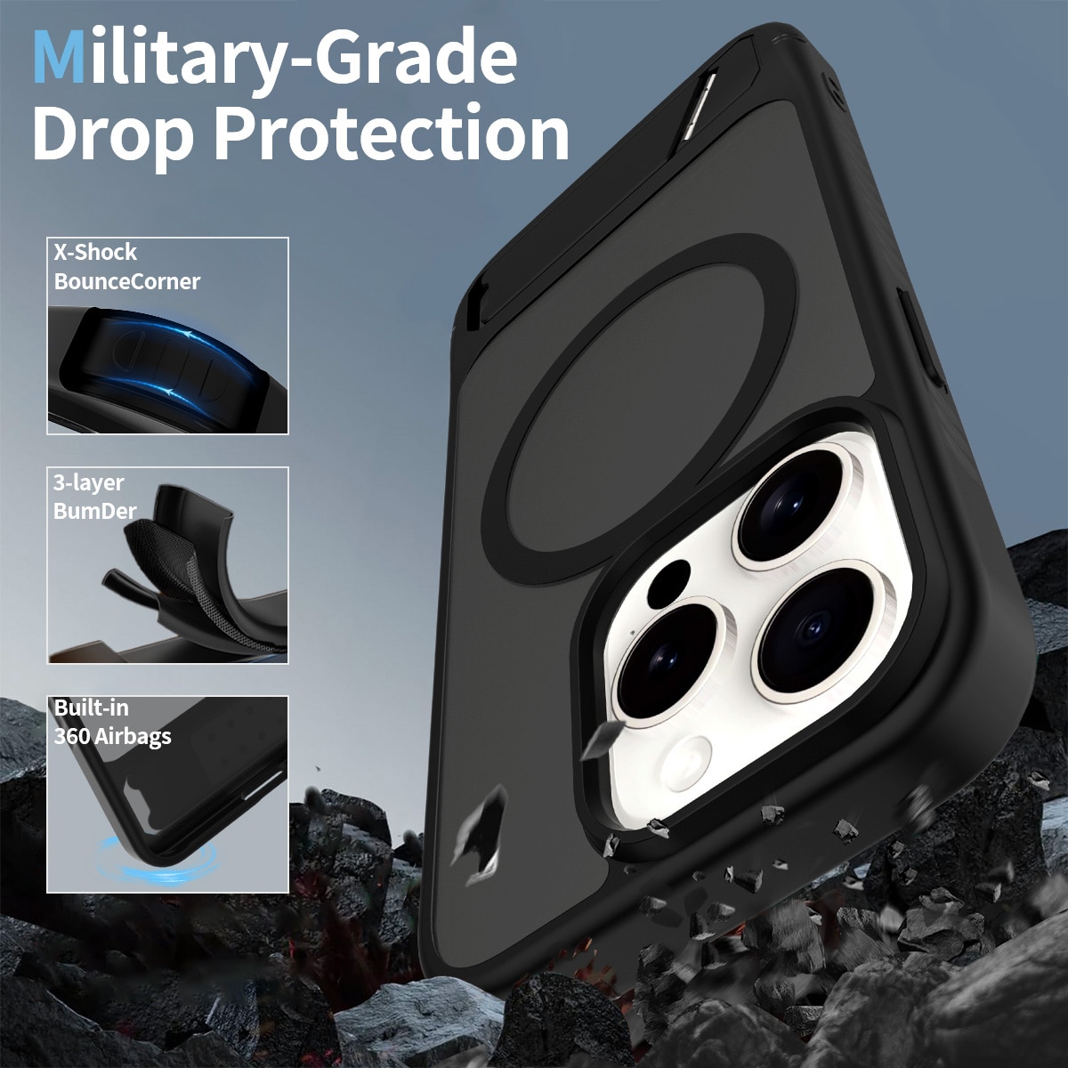 iPhone 15 Pro Magnetisch hoesje met standaard Zwart