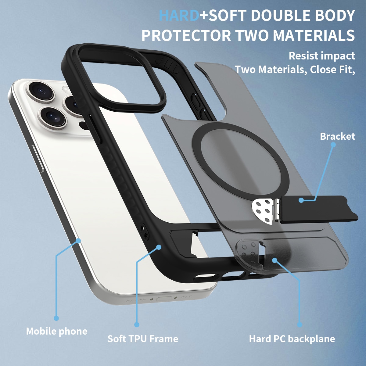 iPhone 15 Pro Magnetisch hoesje met standaard Zwart