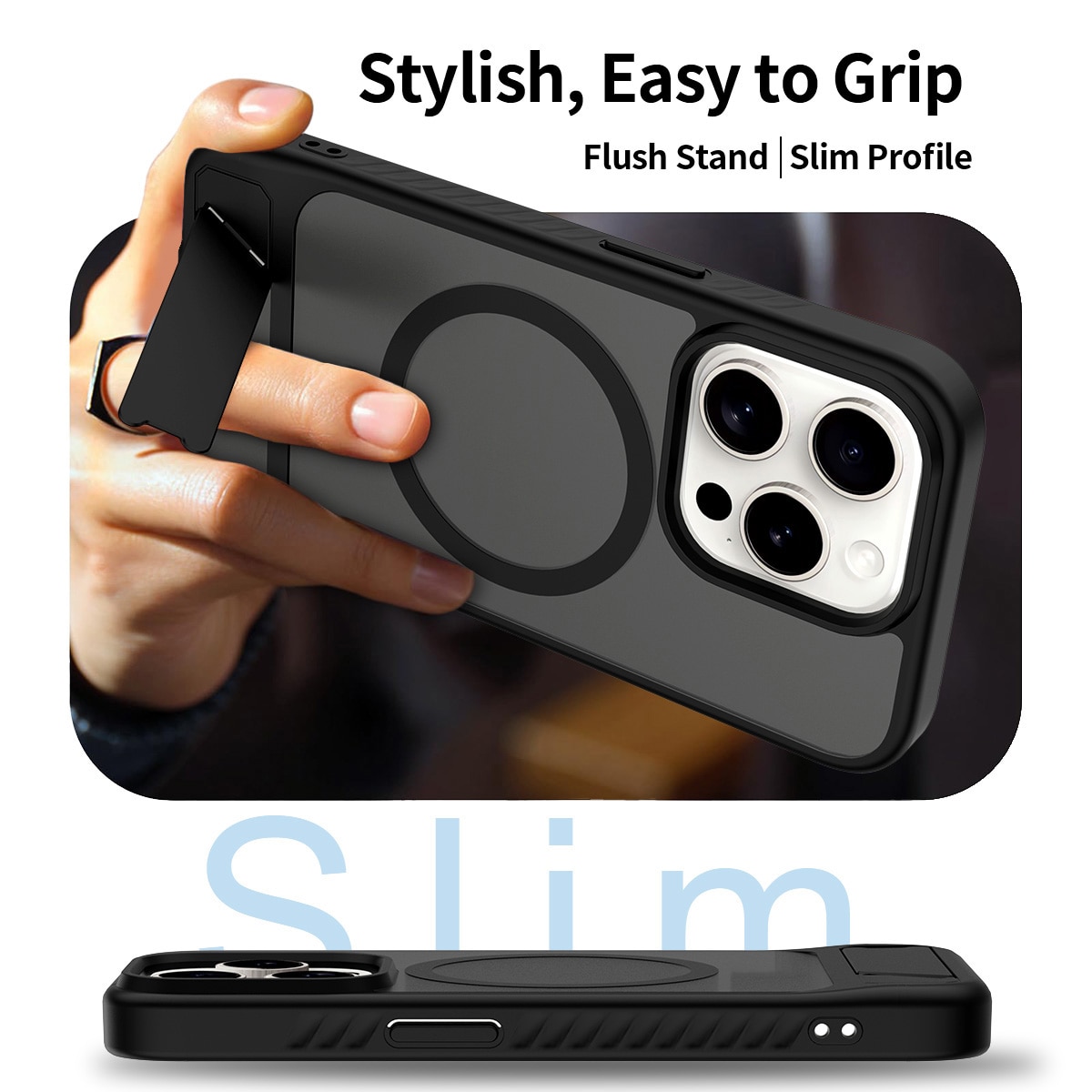 iPhone 15 Pro Magnetisch hoesje met standaard Zwart
