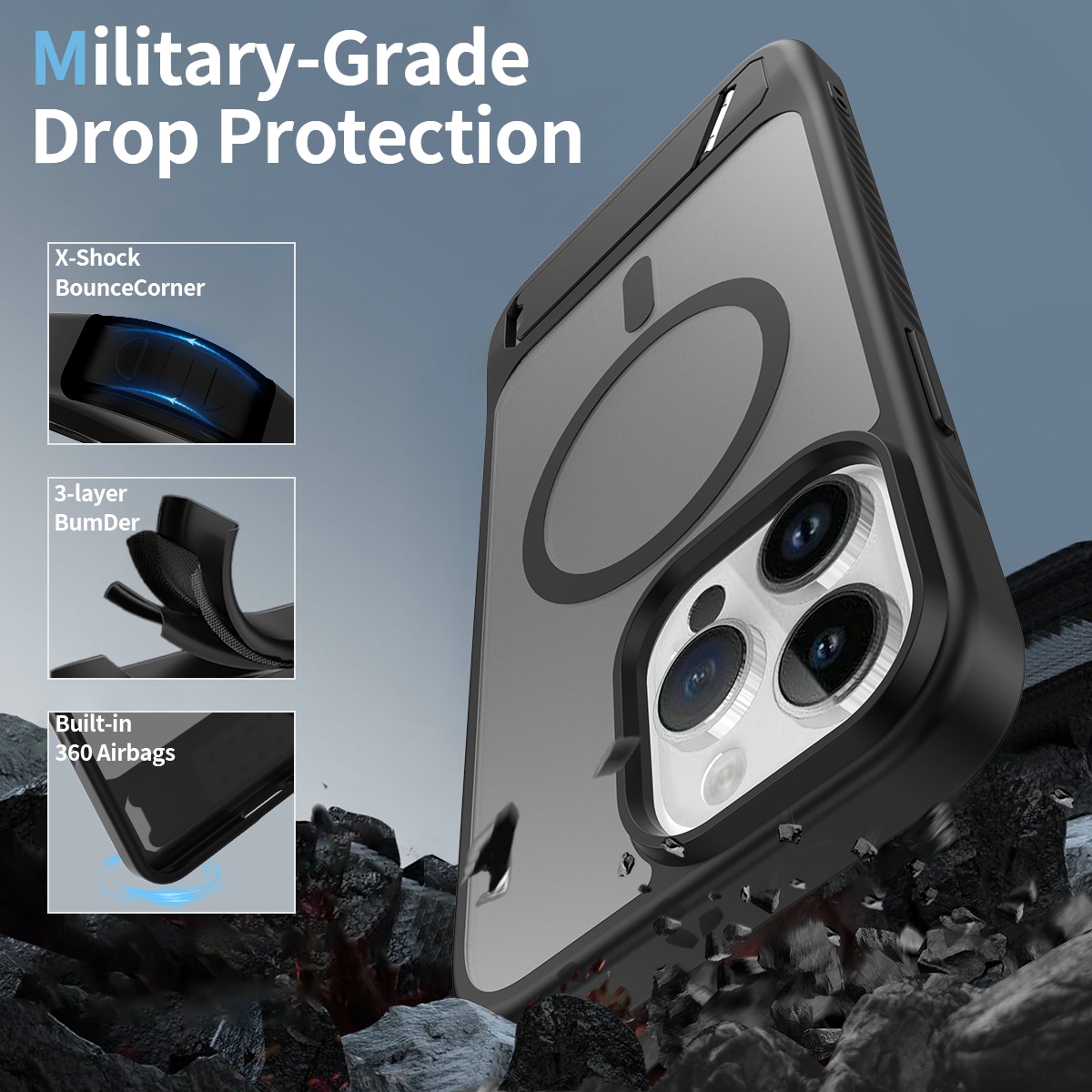 iPhone 14 Pro Max Magnetisch hoesje met standaard Zwart