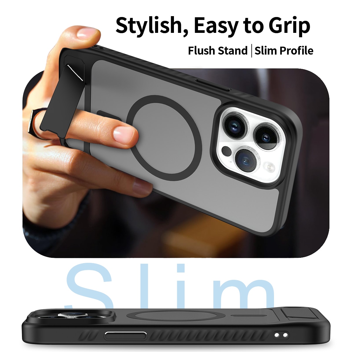 iPhone 14 Pro Max Magnetisch hoesje met standaard Zwart