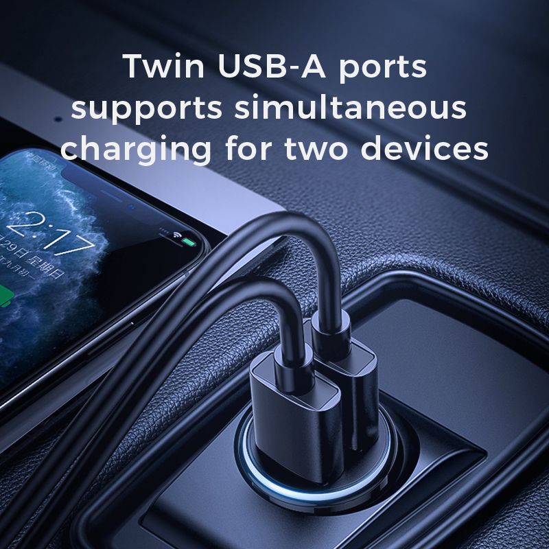 Dual Port Autolader USB A - 2 poorten Zwart