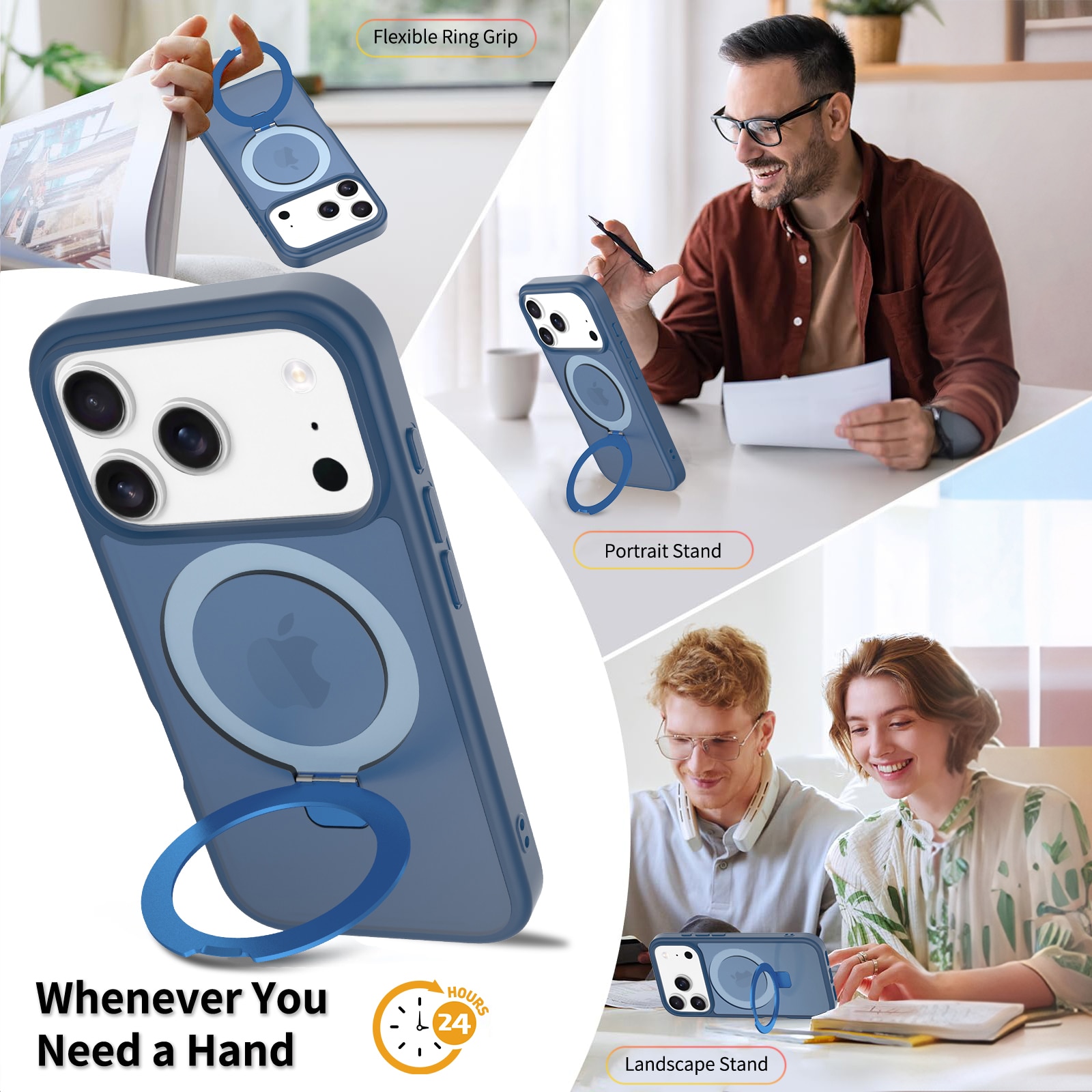 iPhone 17 Pro Max Hybridcase Magnetic Ring Donkerblauw