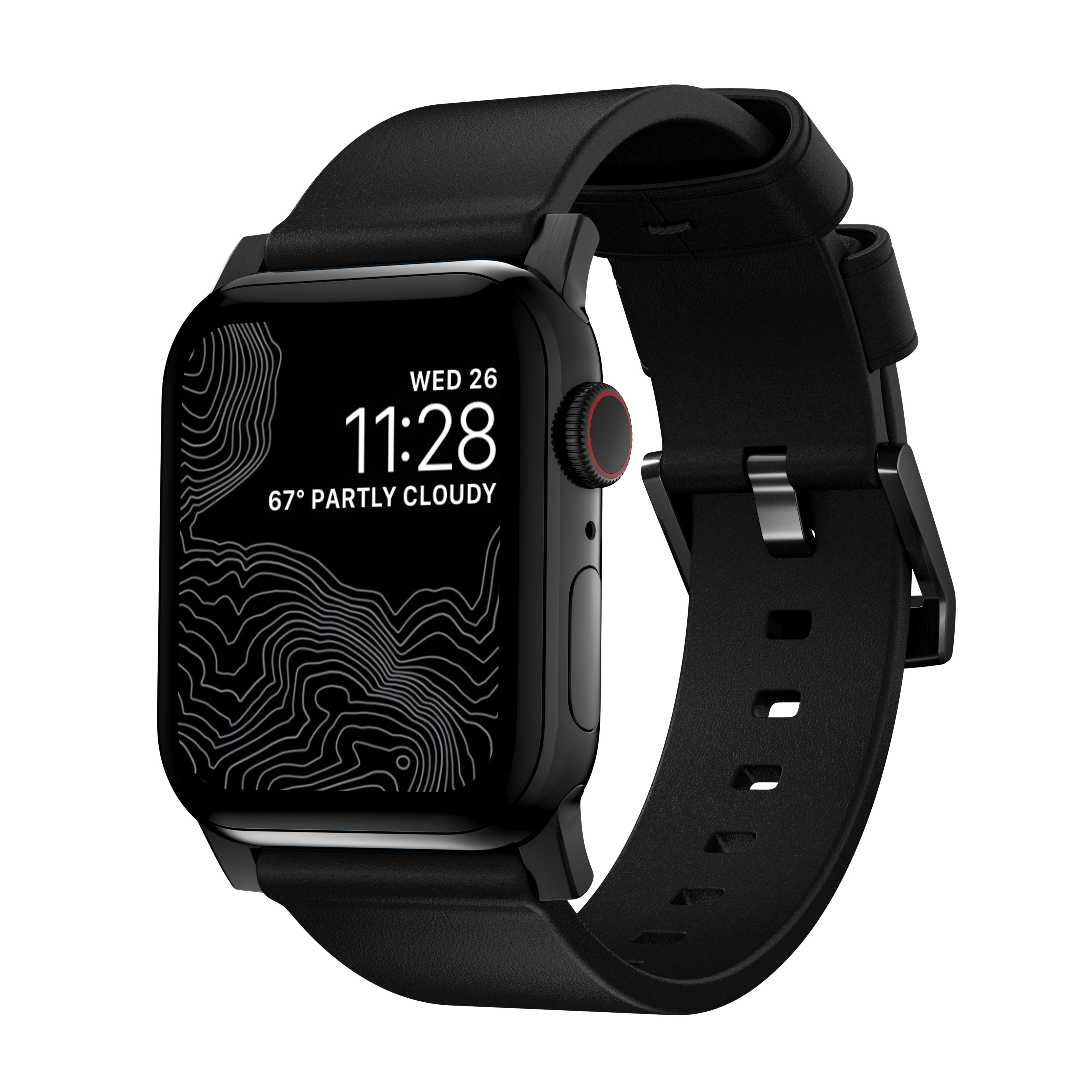 Modern Band Horween Leather Apple Watch 45mm Series 9 Black (Black Hardware)