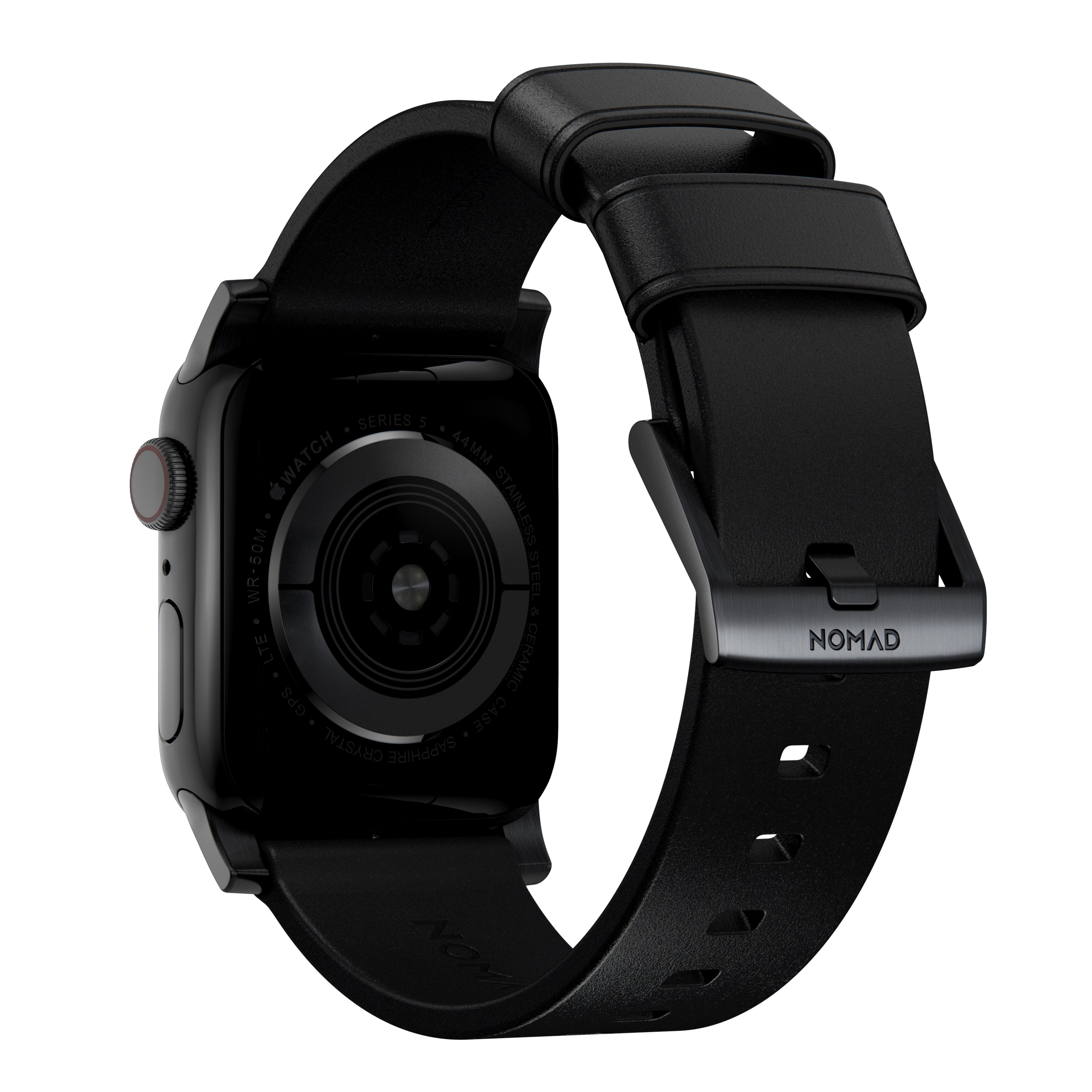 Modern Band Horween Leather Apple Watch SE 44mm Black (Black Hardware)