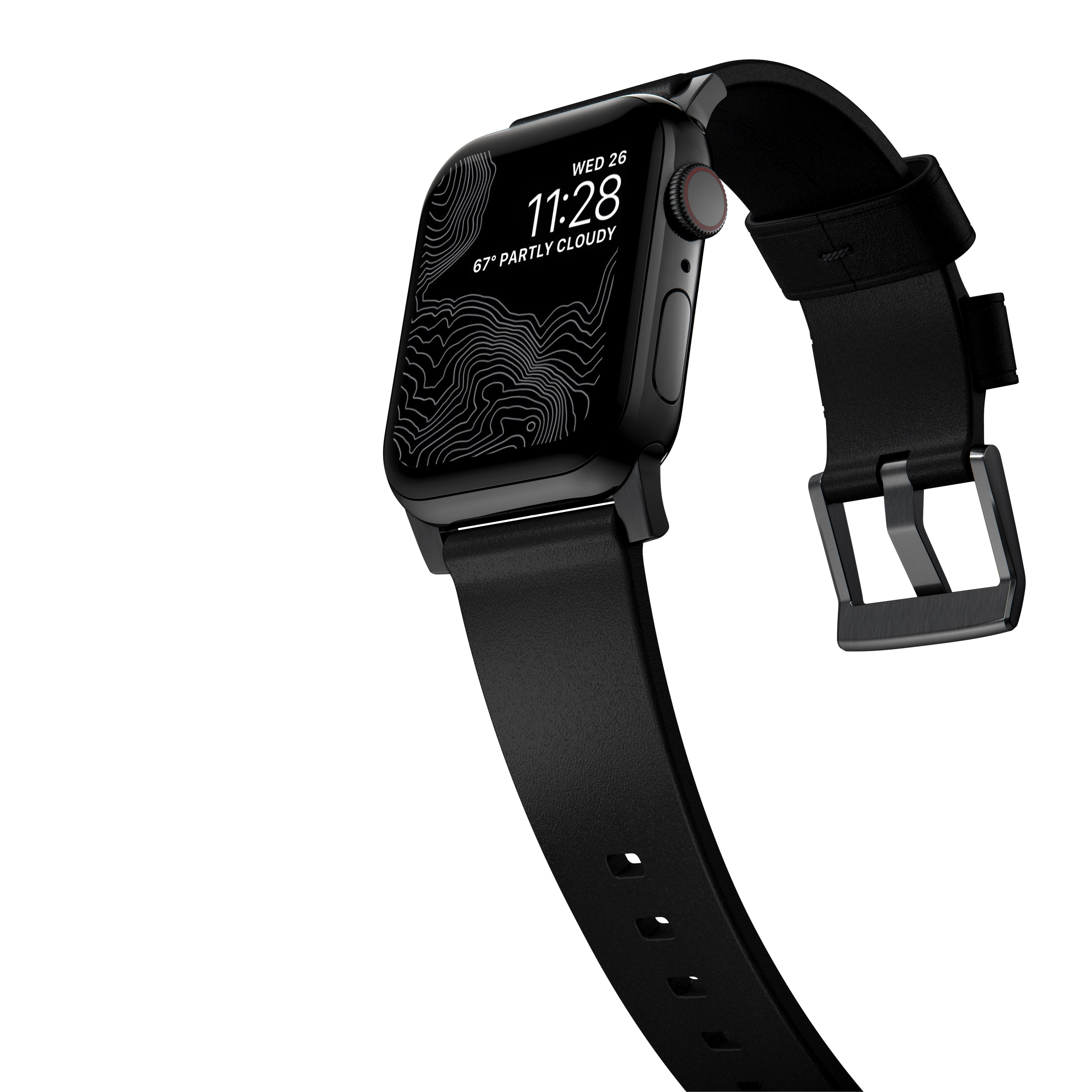 Modern Band Horween Leather Apple Watch SE 44mm Black (Black Hardware)