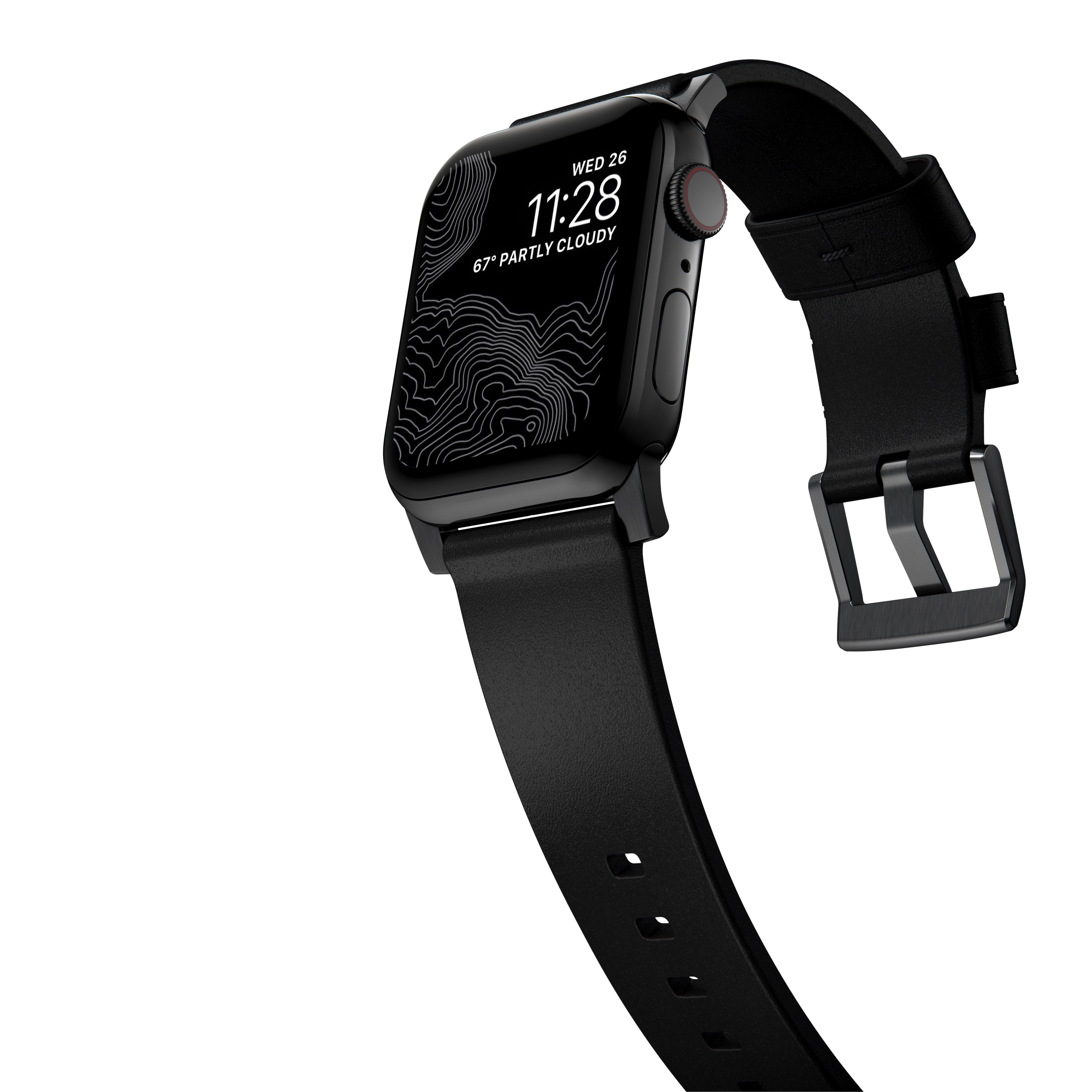 Modern Band Horween Leather Apple Watch 44mm Black (Black Hardware)