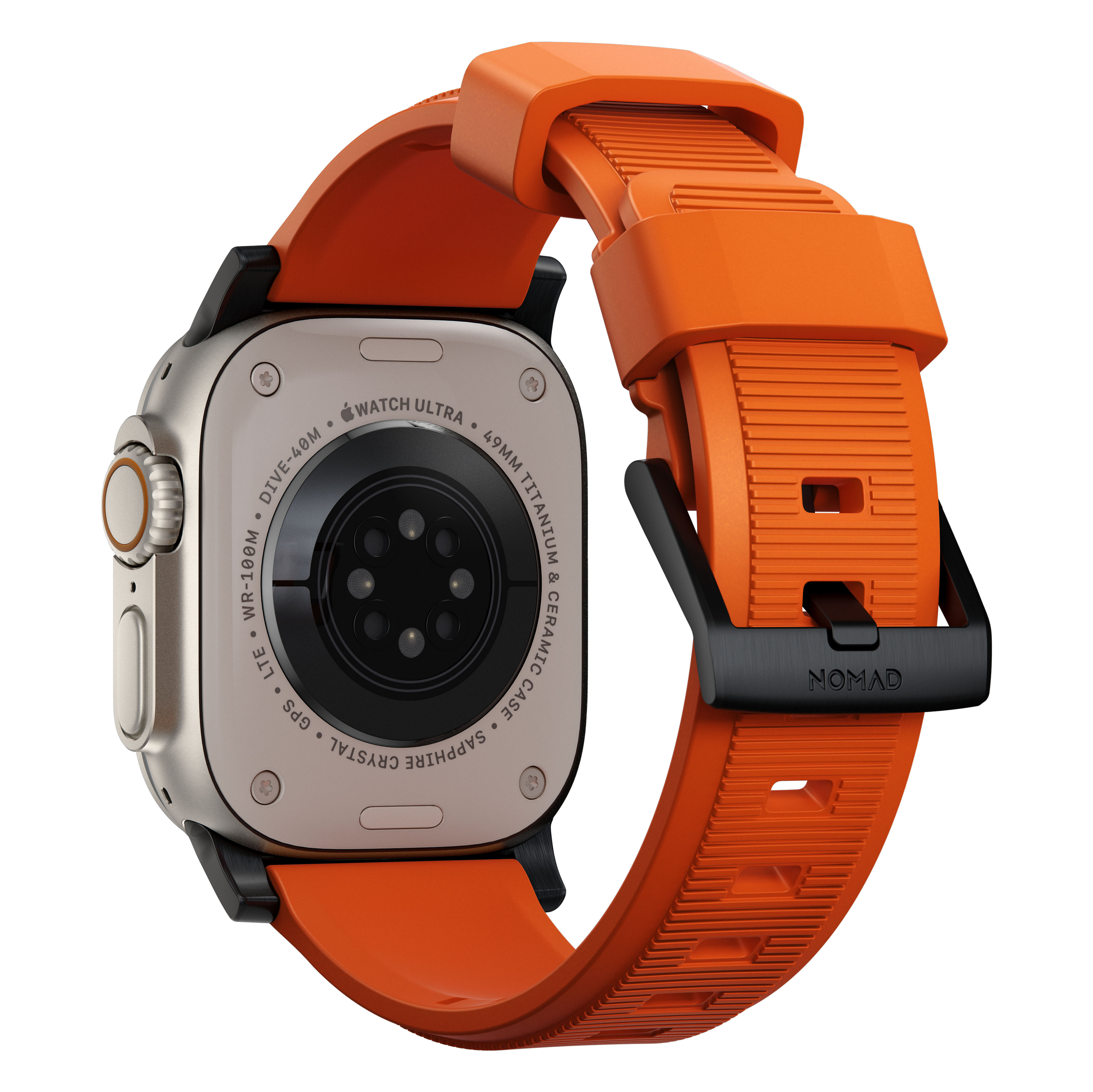Rugged Band Apple Watch 45mm Series 8 Ultra Orange (Black Hardware)