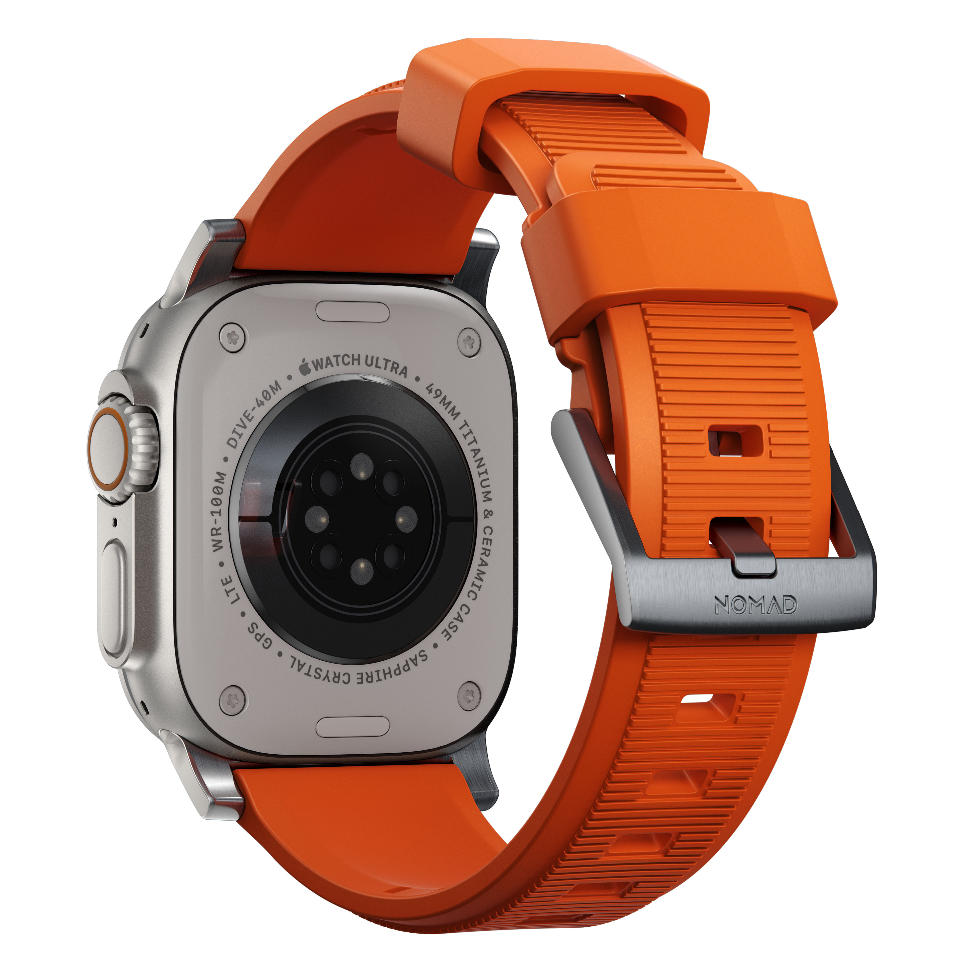 Rugged Band Apple Watch 45mm Series 8 Ultra Orange (Silver Hardware)