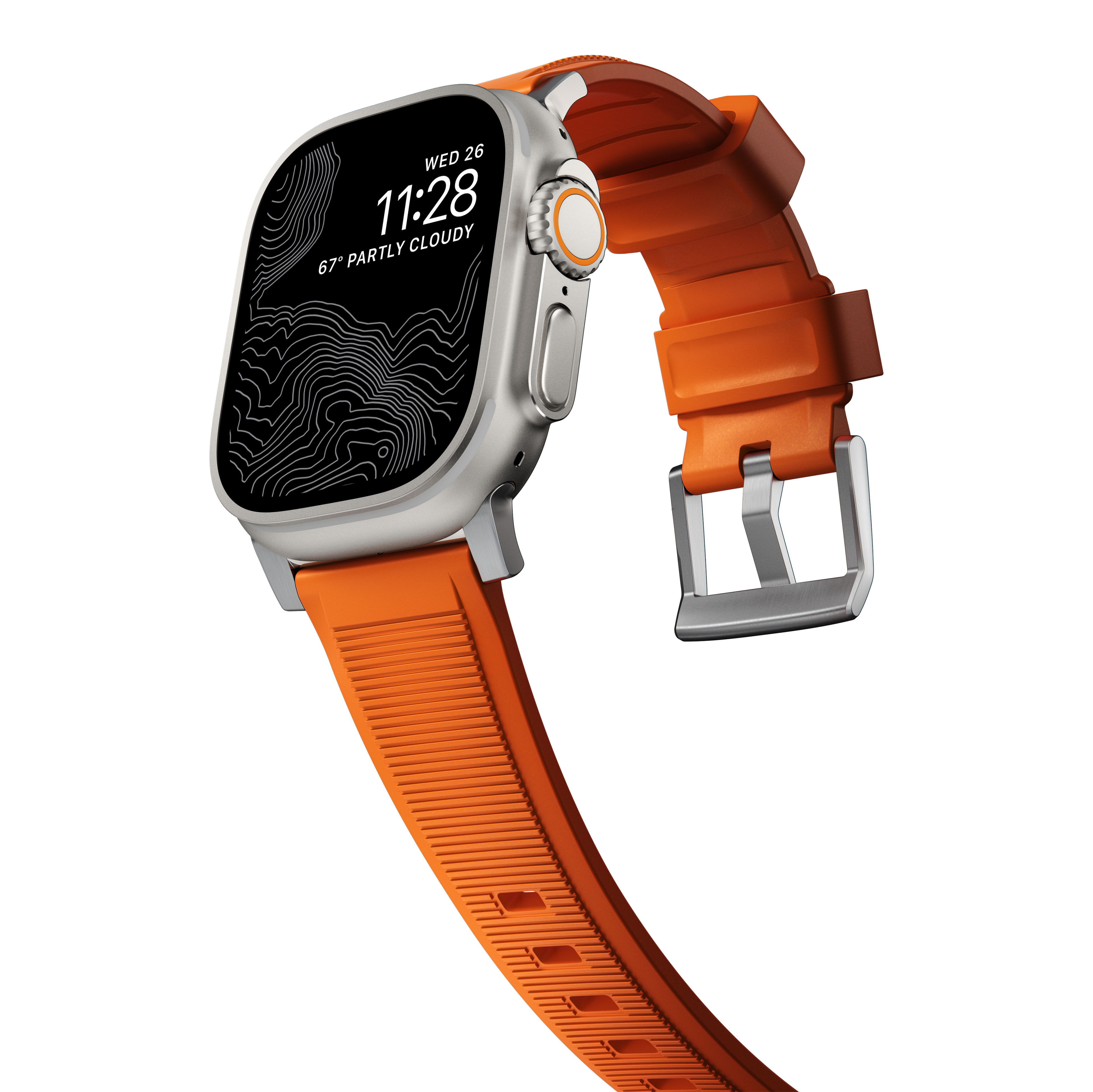 Rugged Band Apple Watch 45mm Series 8 Ultra Orange (Silver Hardware)