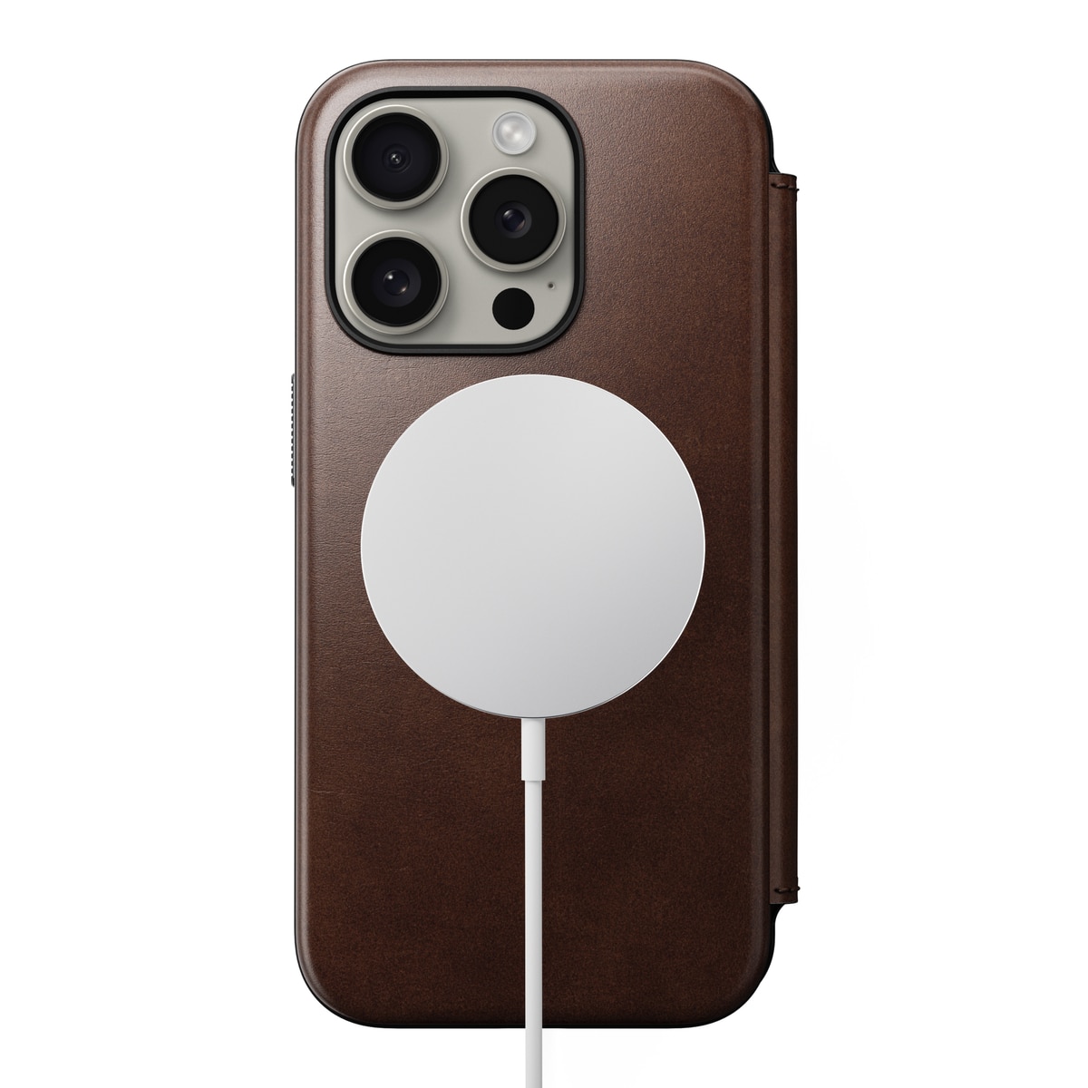 Modern Horween Leather Folio iPhone 15 Pro MagSafe Rustic Brown