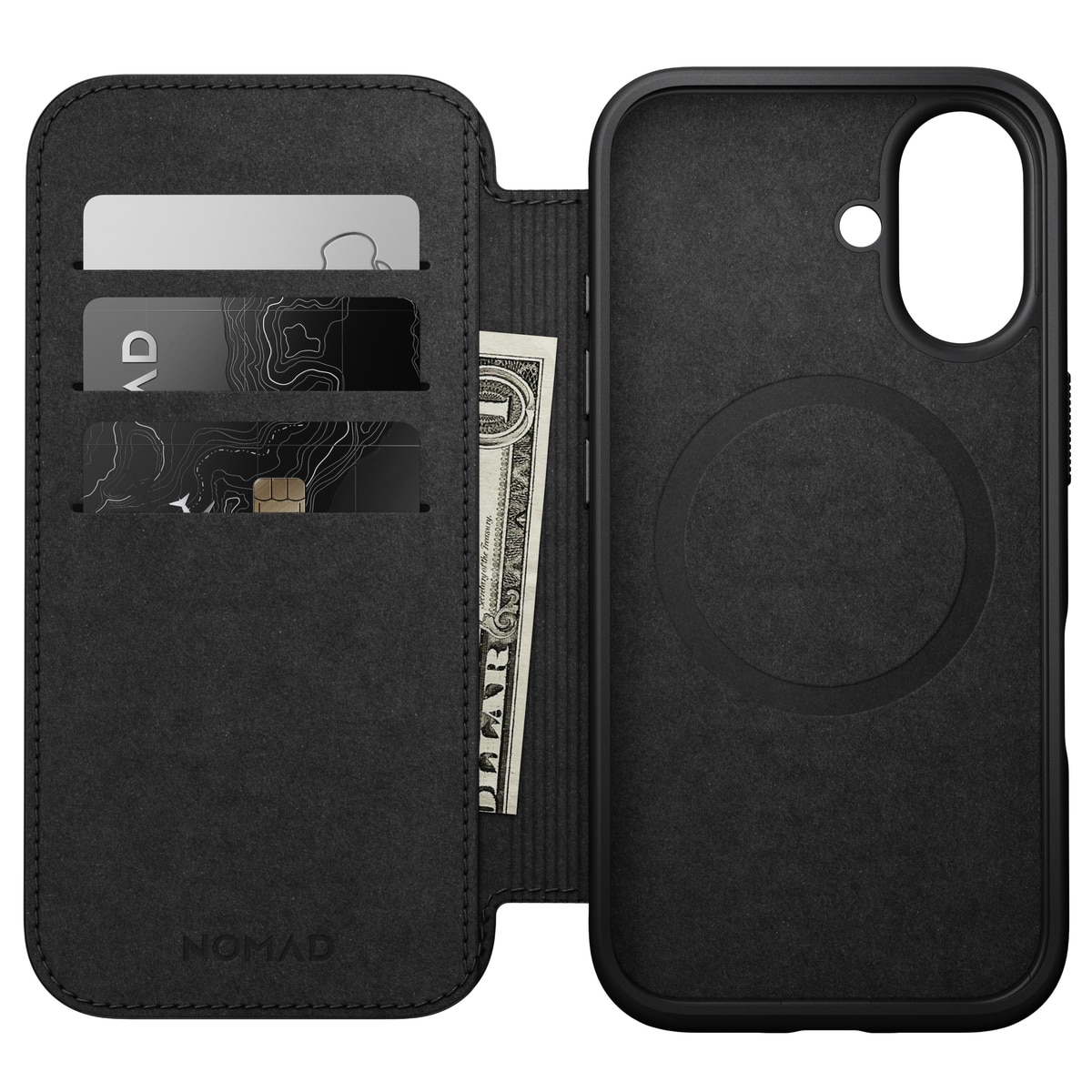 Modern Leather Folio MagSafe iPhone 16 Black