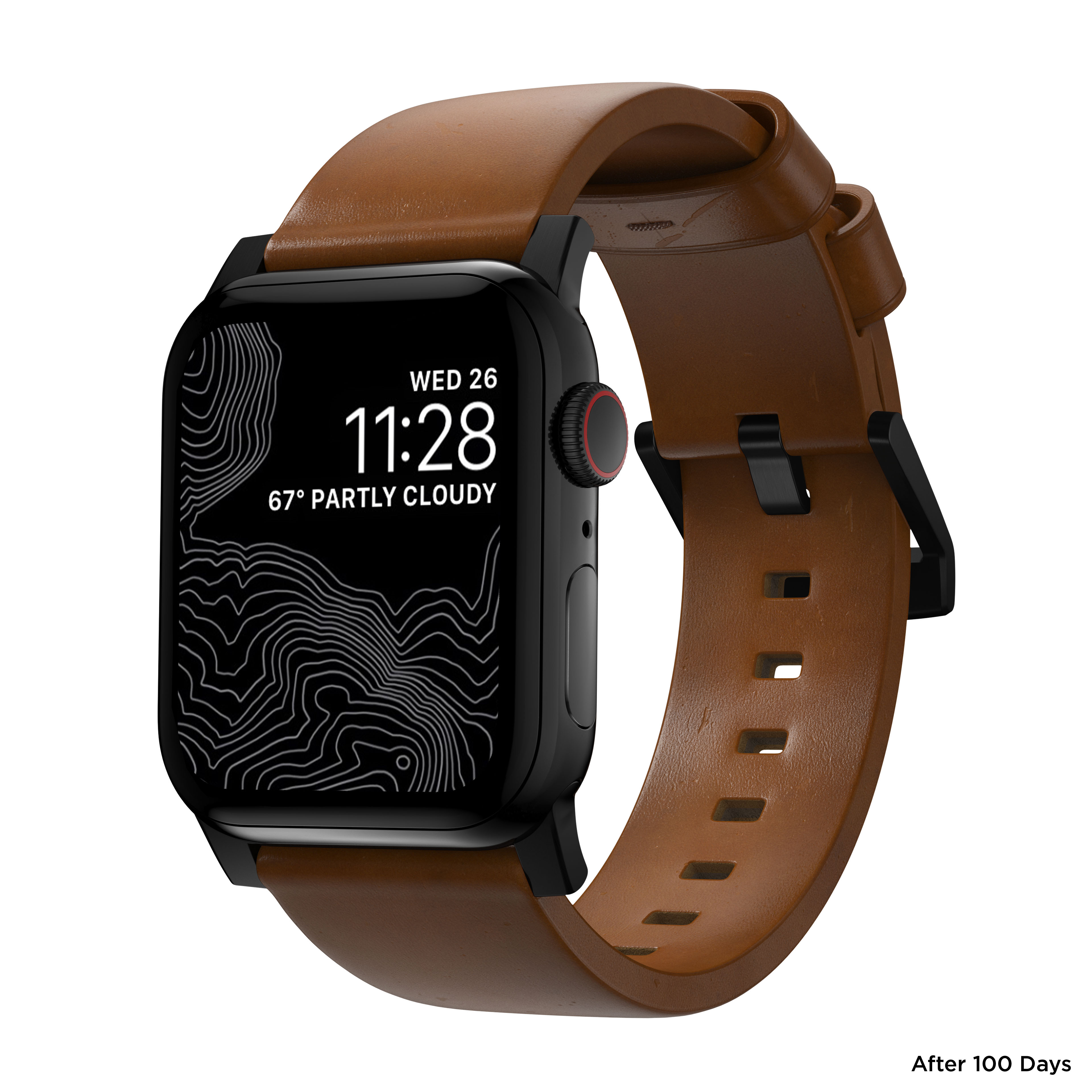 Modern Leather Band Apple Watch 45mm Series 8 English Tan (Black Hardware)