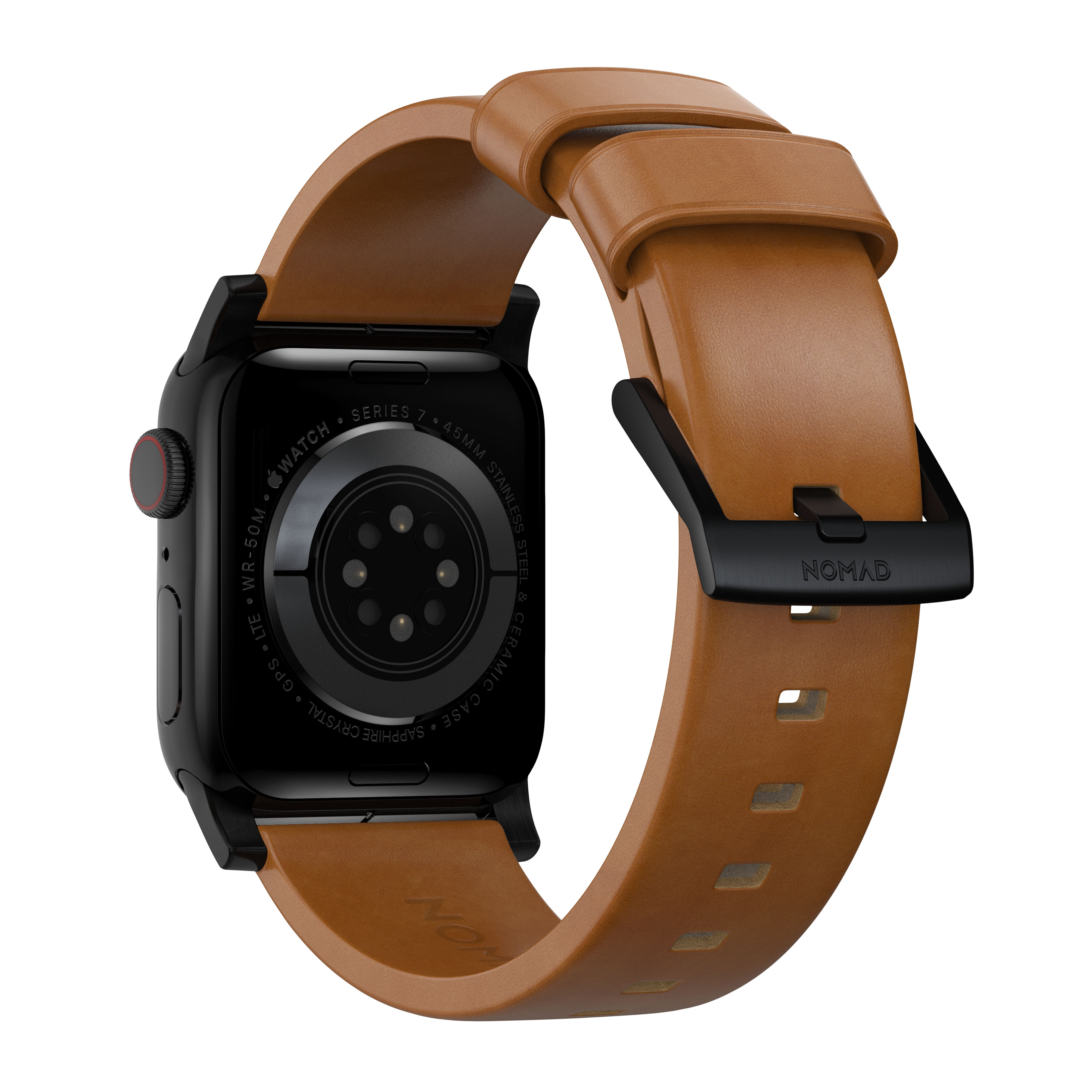 Modern Leather Band Apple Watch 44mm English Tan (Black Hardware)