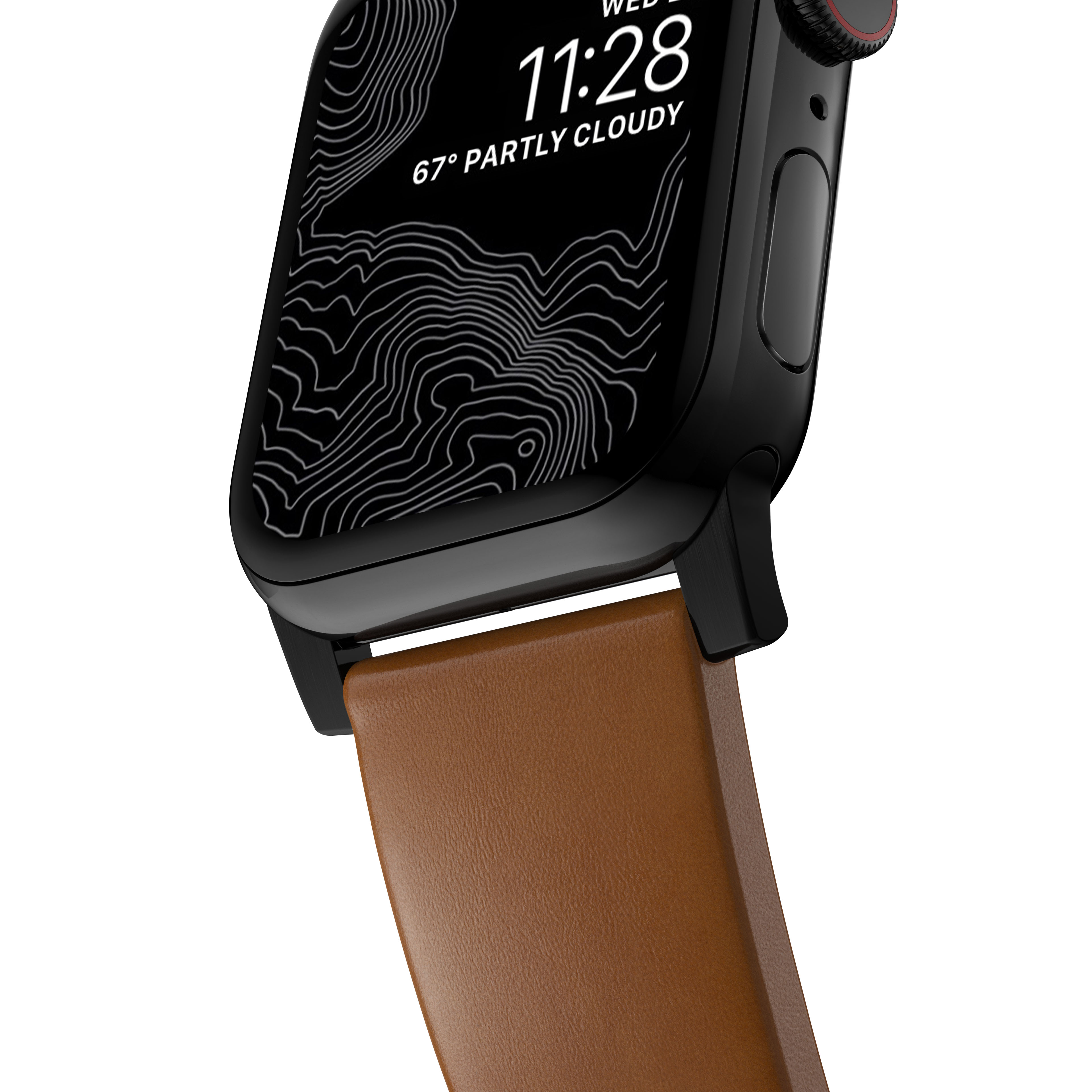 Modern Leather Band Apple Watch 45mm Series 8 English Tan (Black Hardware)