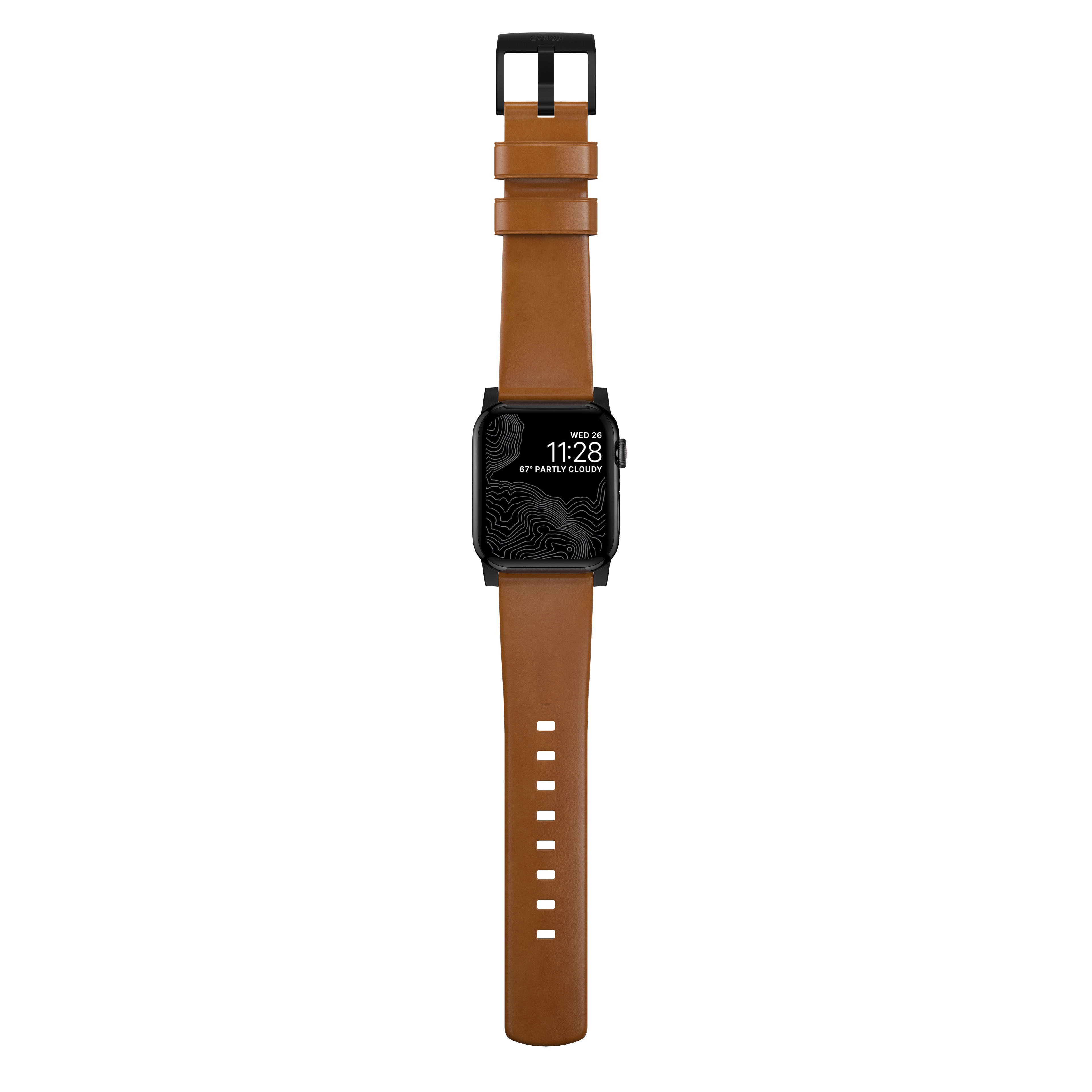 Modern Leather Band Apple Watch SE 44mm English Tan (Black Hardware)
